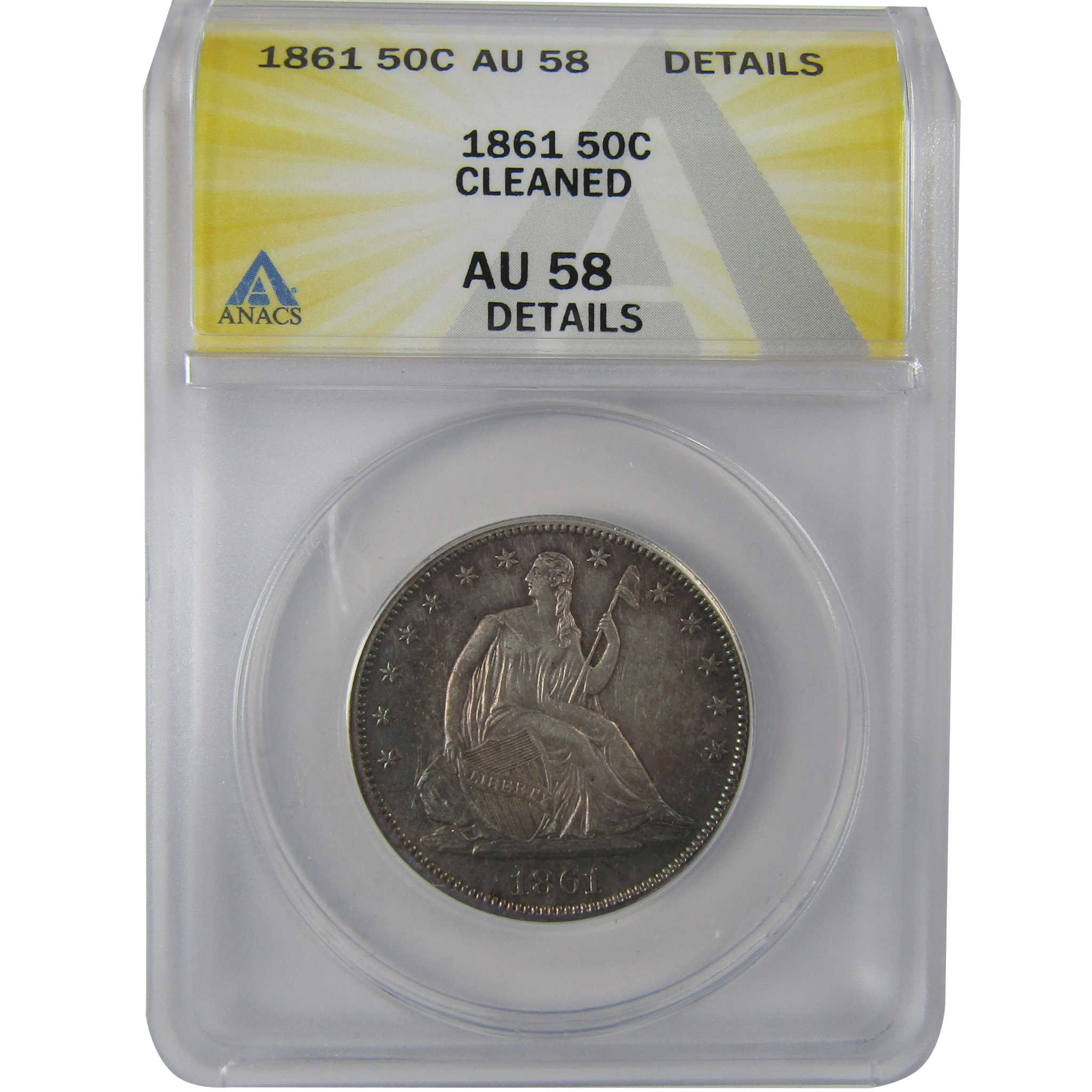 1861 Seated Liberty Half Dollar AU 58 Details ANACS Silver SKU:CPC1149
