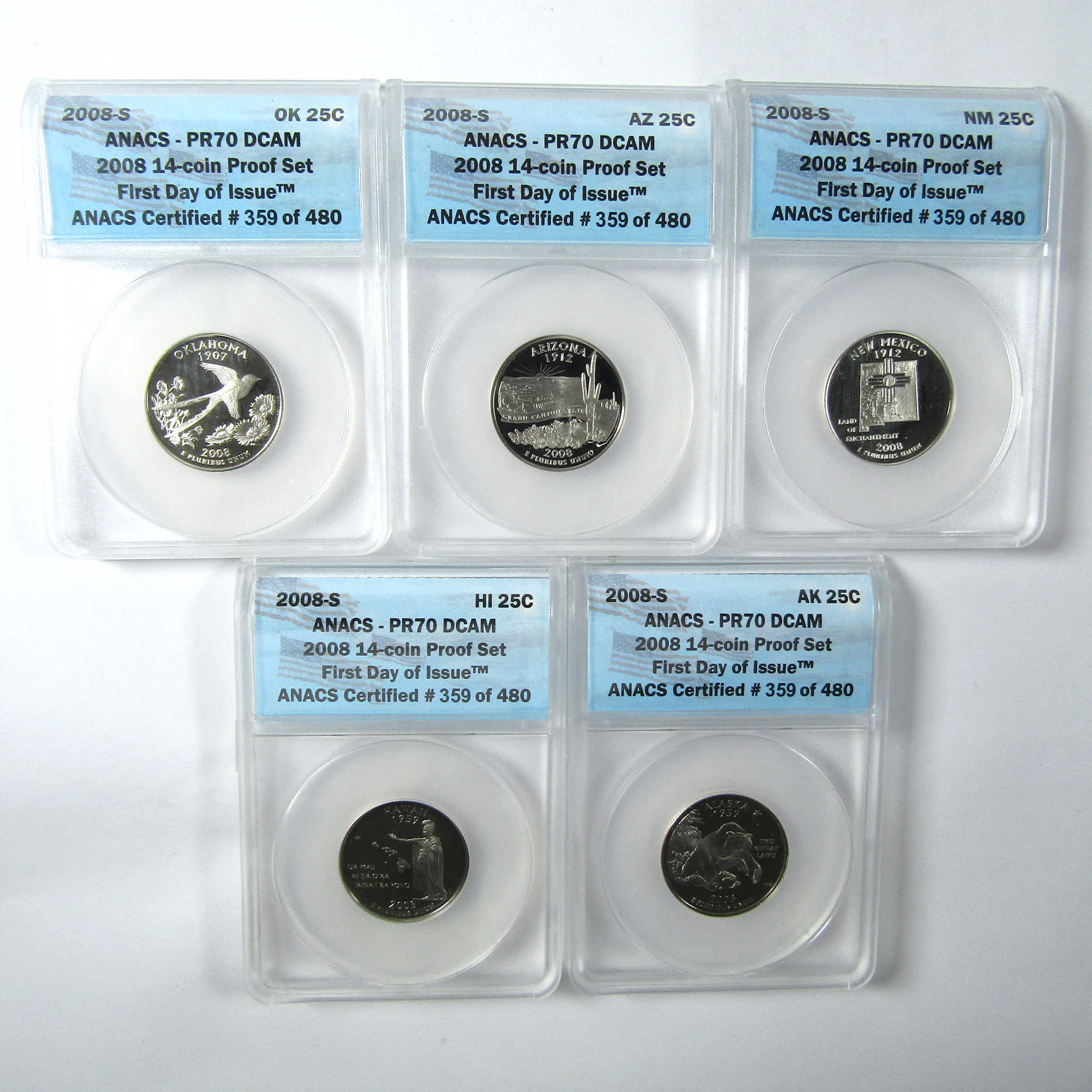 2008 S U.S Mint 14 Piece Set PR 70 DCAM ANACS 1st Day SKU:CPC6632