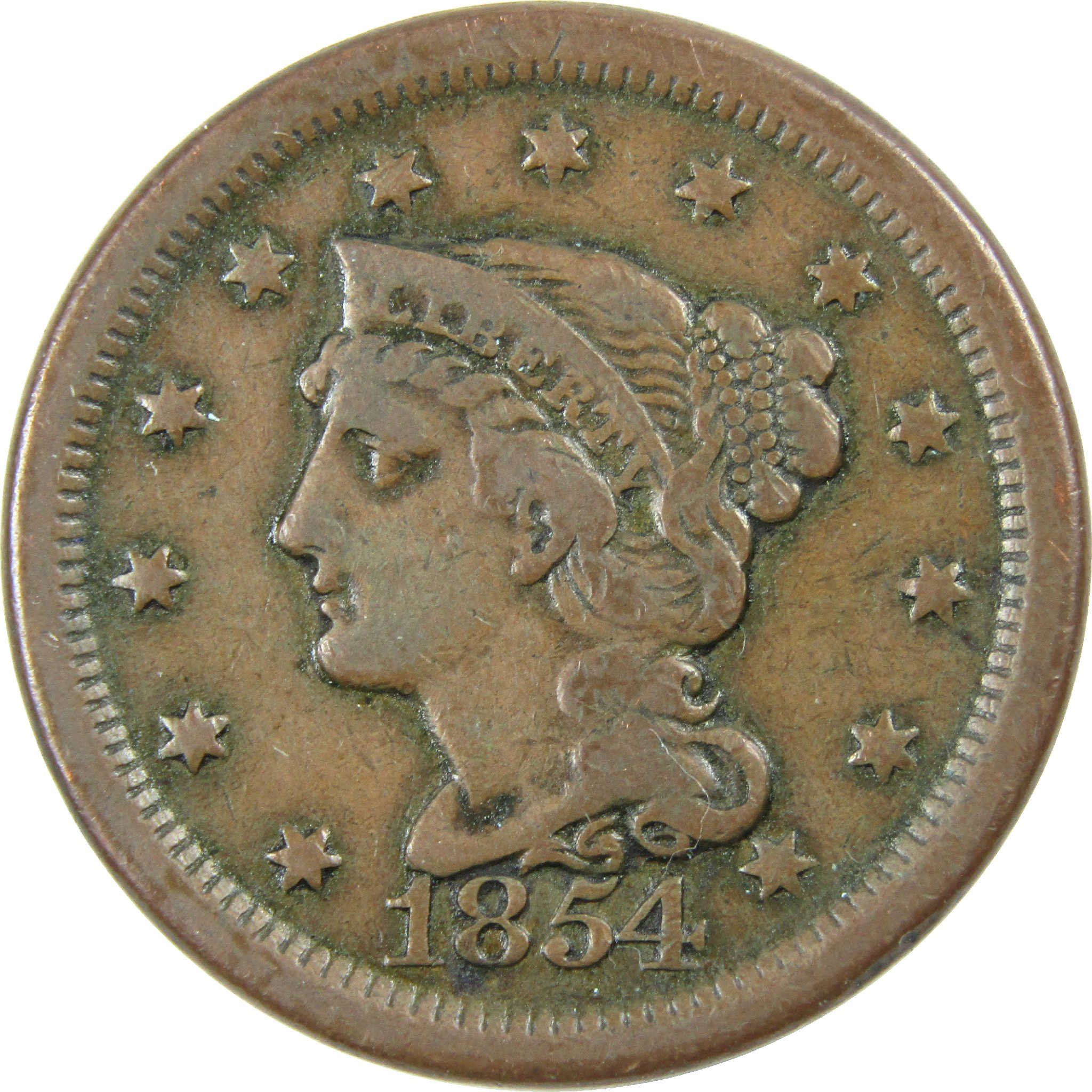 1854 Braided Hair Large Cent VF Very Fine Copper 1c SKU:I12153