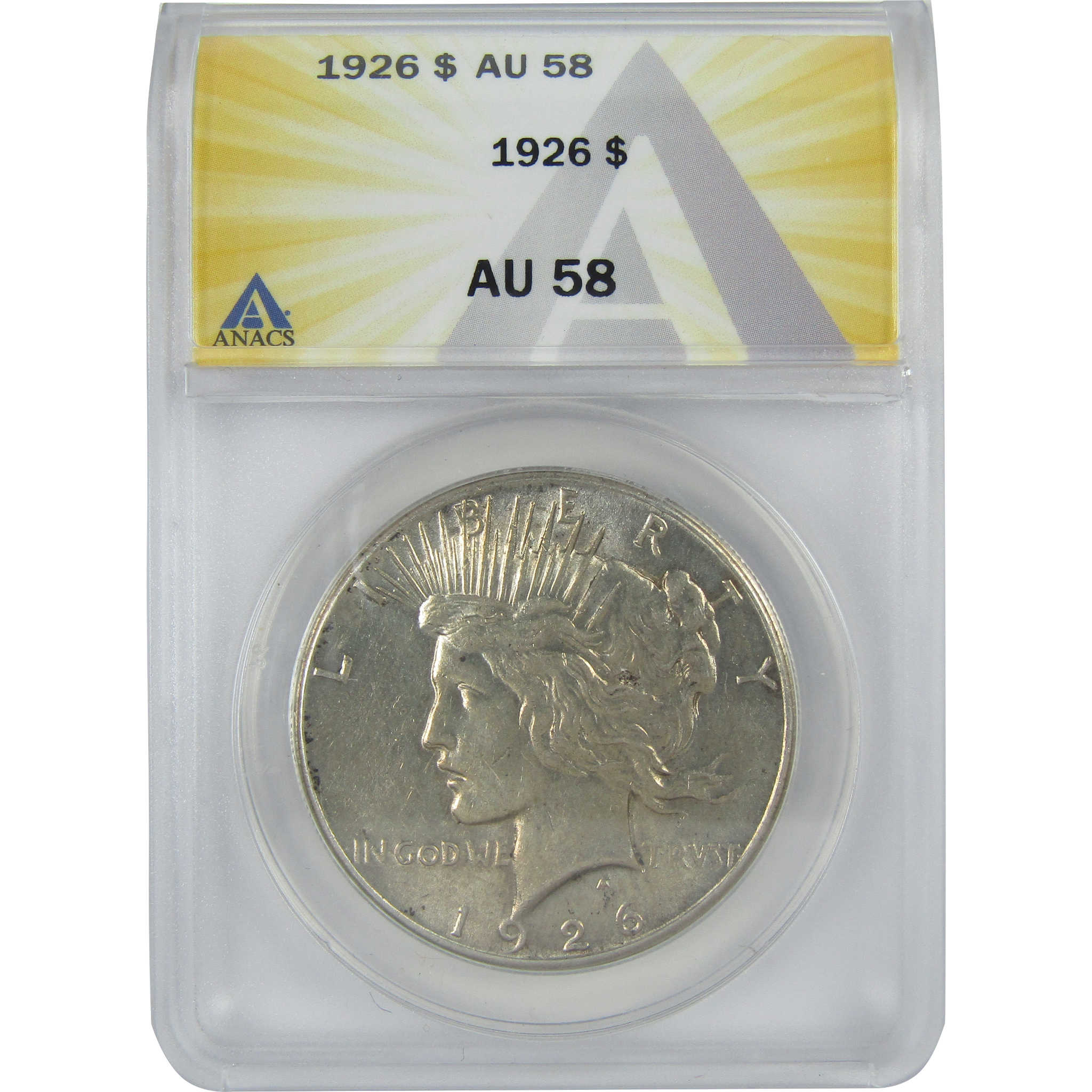 1926 Peace Dollar AU 58 ANACS Silver $1 Coin SKU:I16388