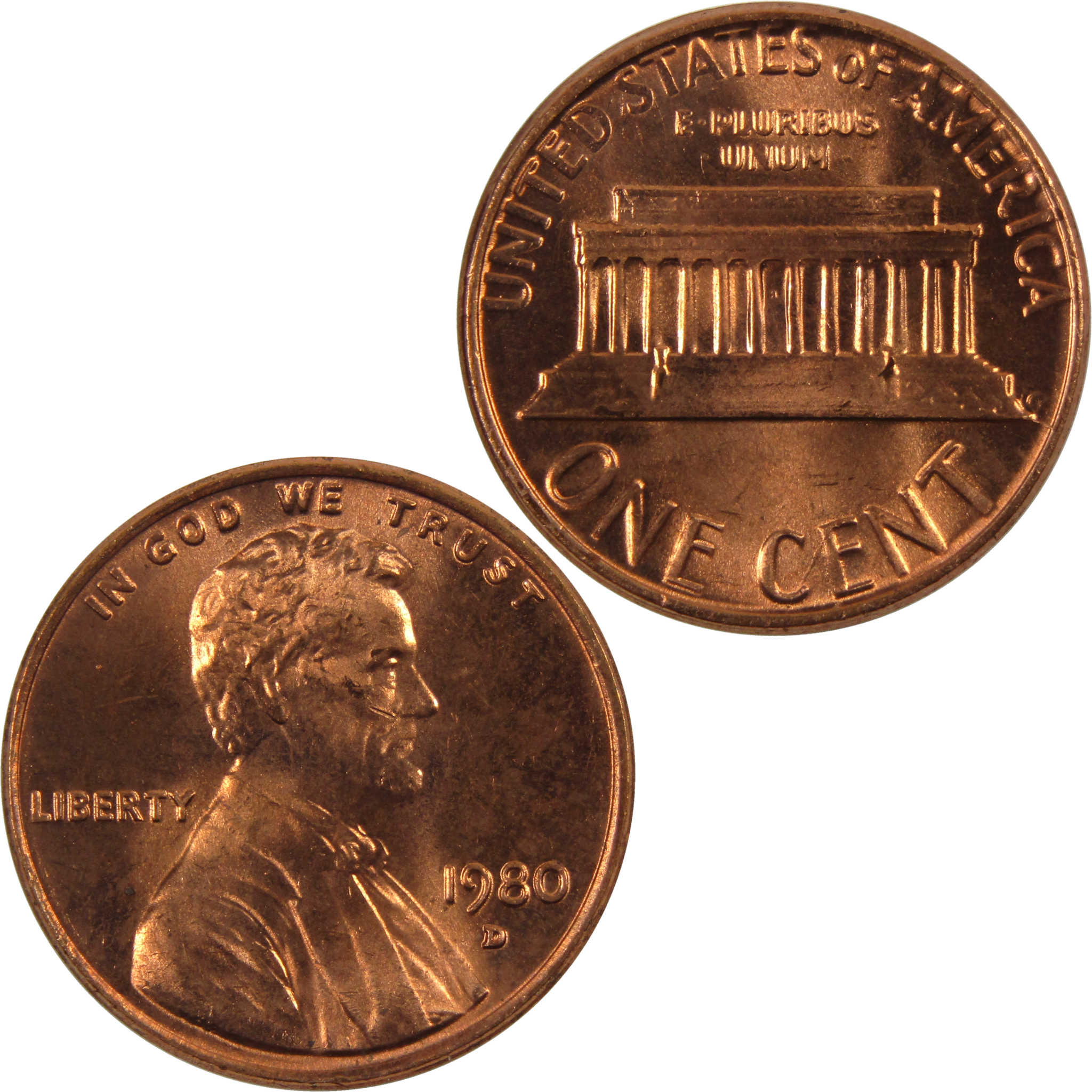 1980 D Lincoln Memorial Cent BU Uncirculated Penny 1c Coin