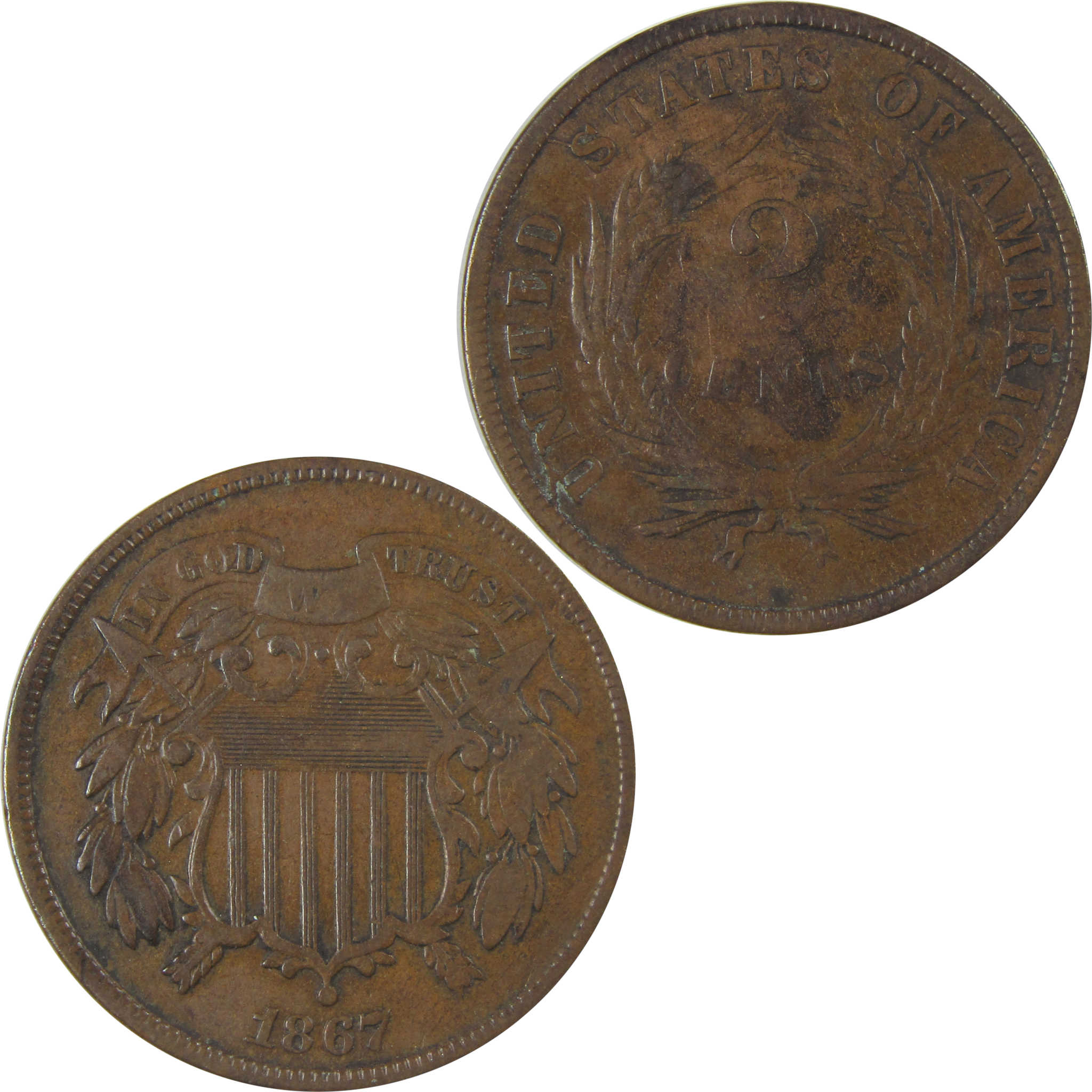 1867 Two Cent Piece F Fine 2c Coin SKU:CP26