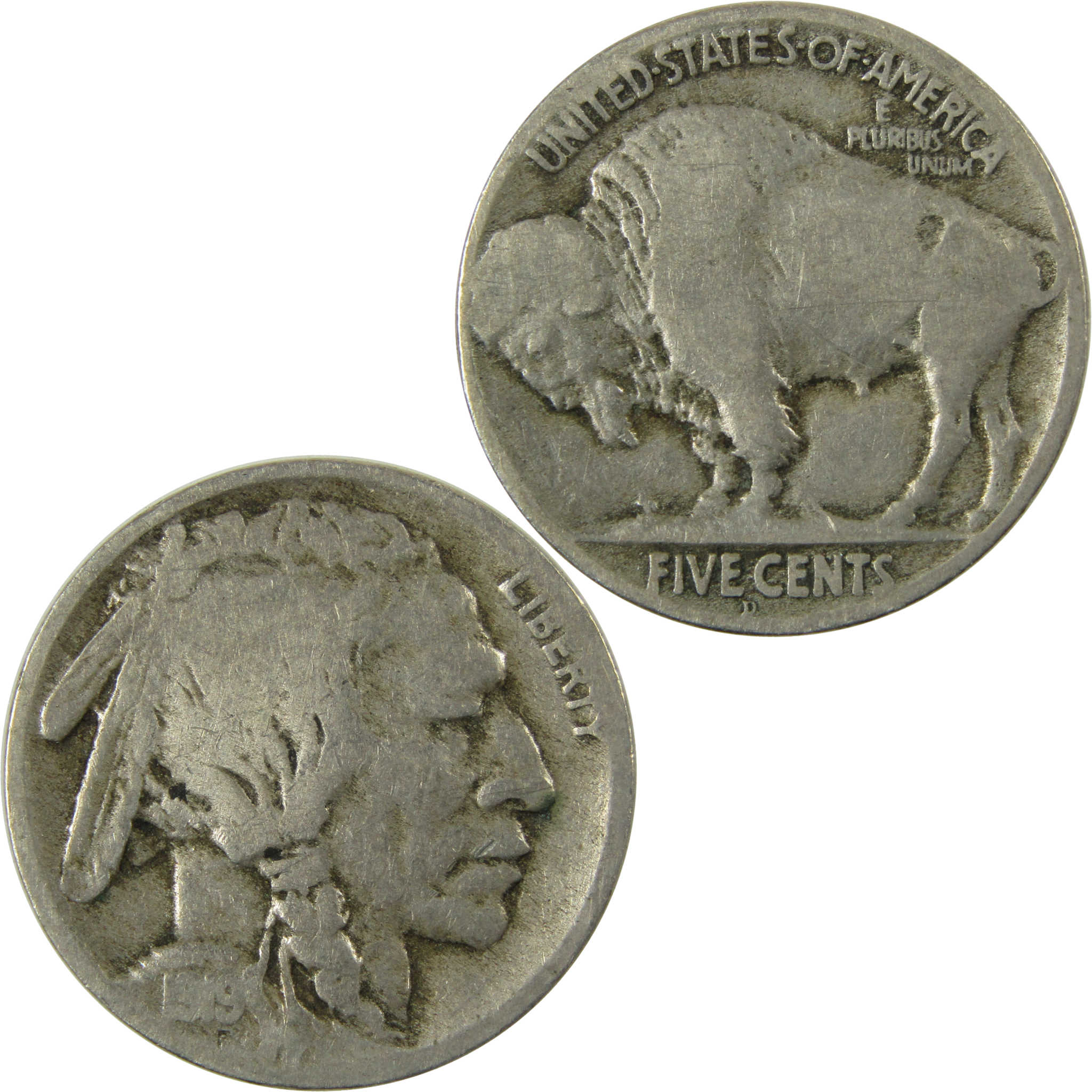 1919 D Indian Head Buffalo Nickel G Good Details 5c Coin SKU:I28124