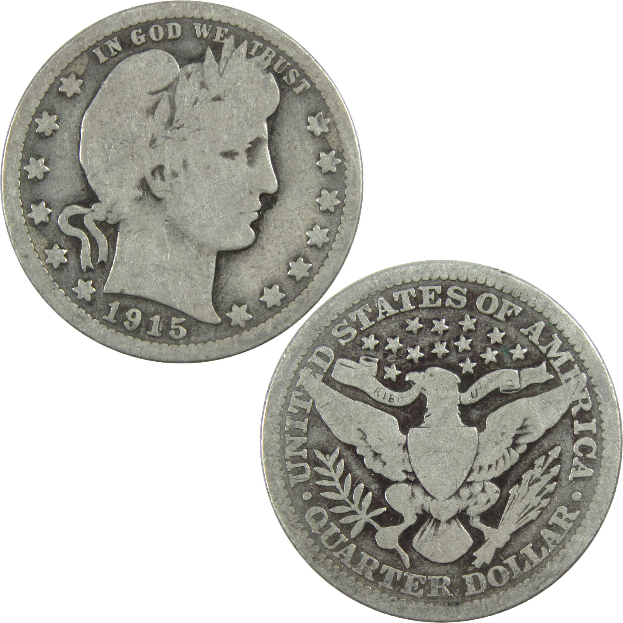 1915 Barber Quarter G Good Silver 25c Coin SKU:I13158
