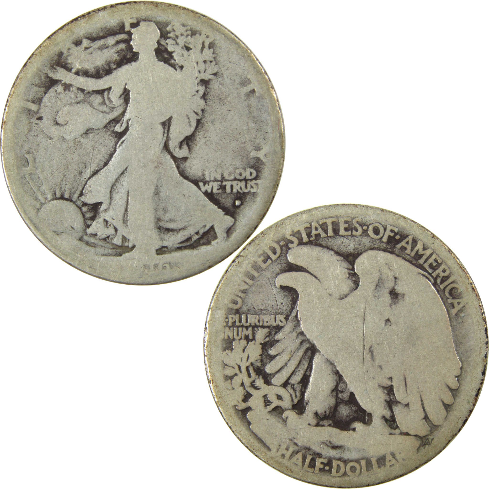 1916 D Liberty Walking Silver Half Dollar AG About Good SKU:I26019