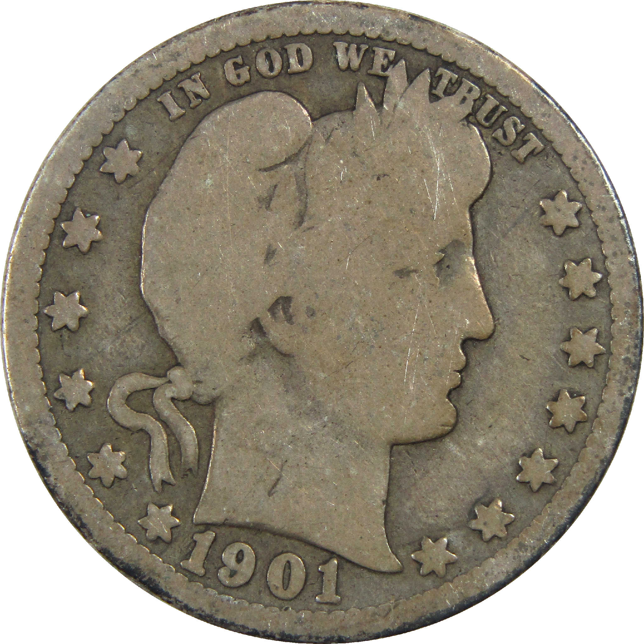 1901 Barber Quarter G Good Silver 25c Coin SKU:I13171