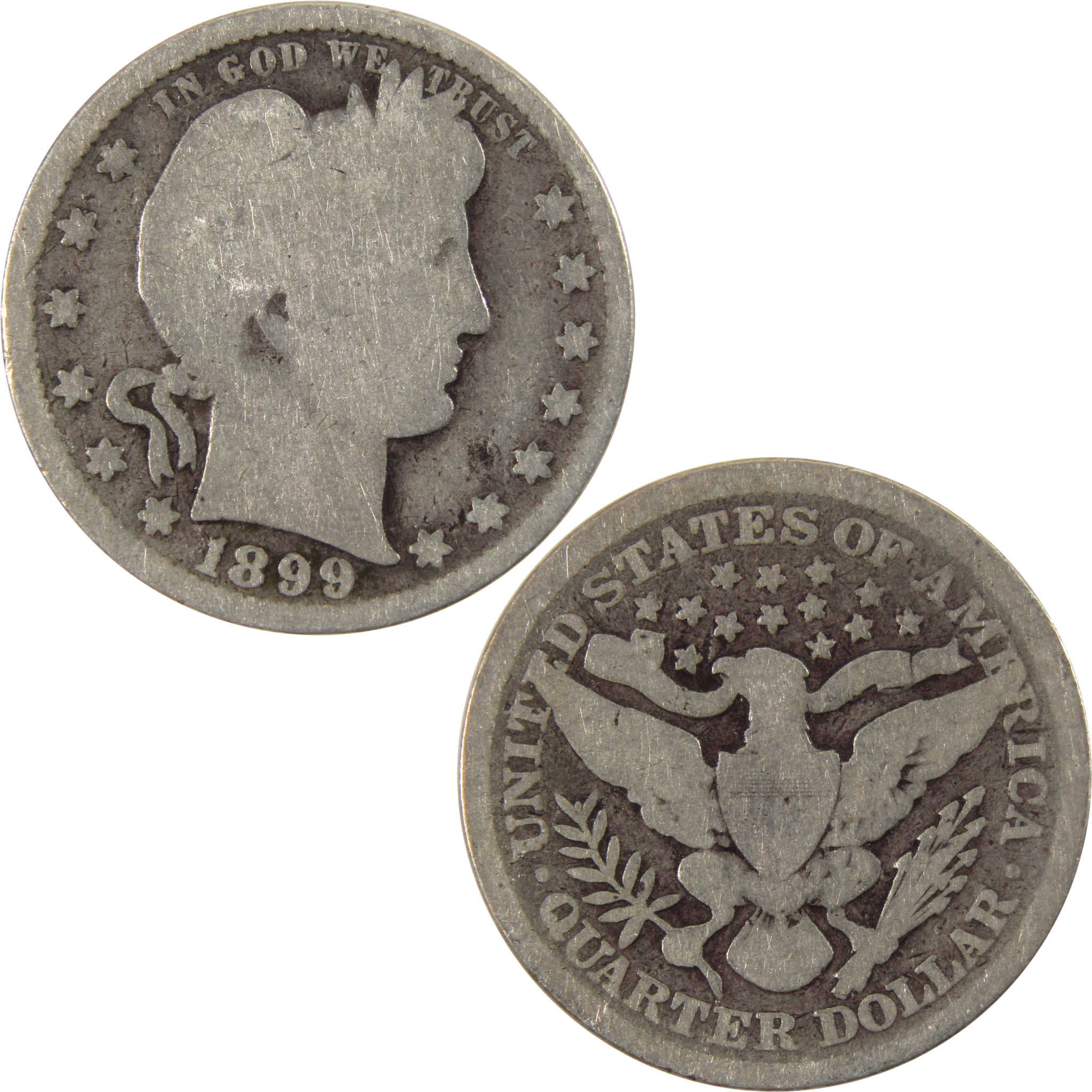 1899 Barber Quarter G Good 90% Silver 25c Coin SKU:I10057