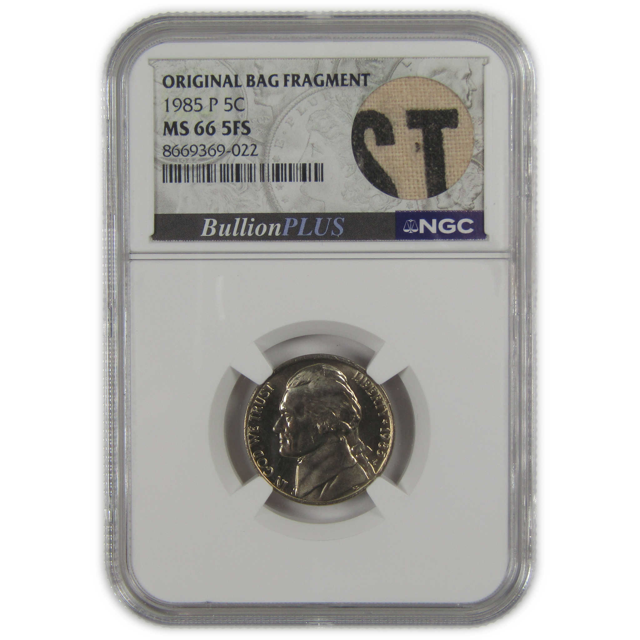 1985 P Jefferson Nickel MS 66 5FS NGC Original Bag Fragment SKU:I23509