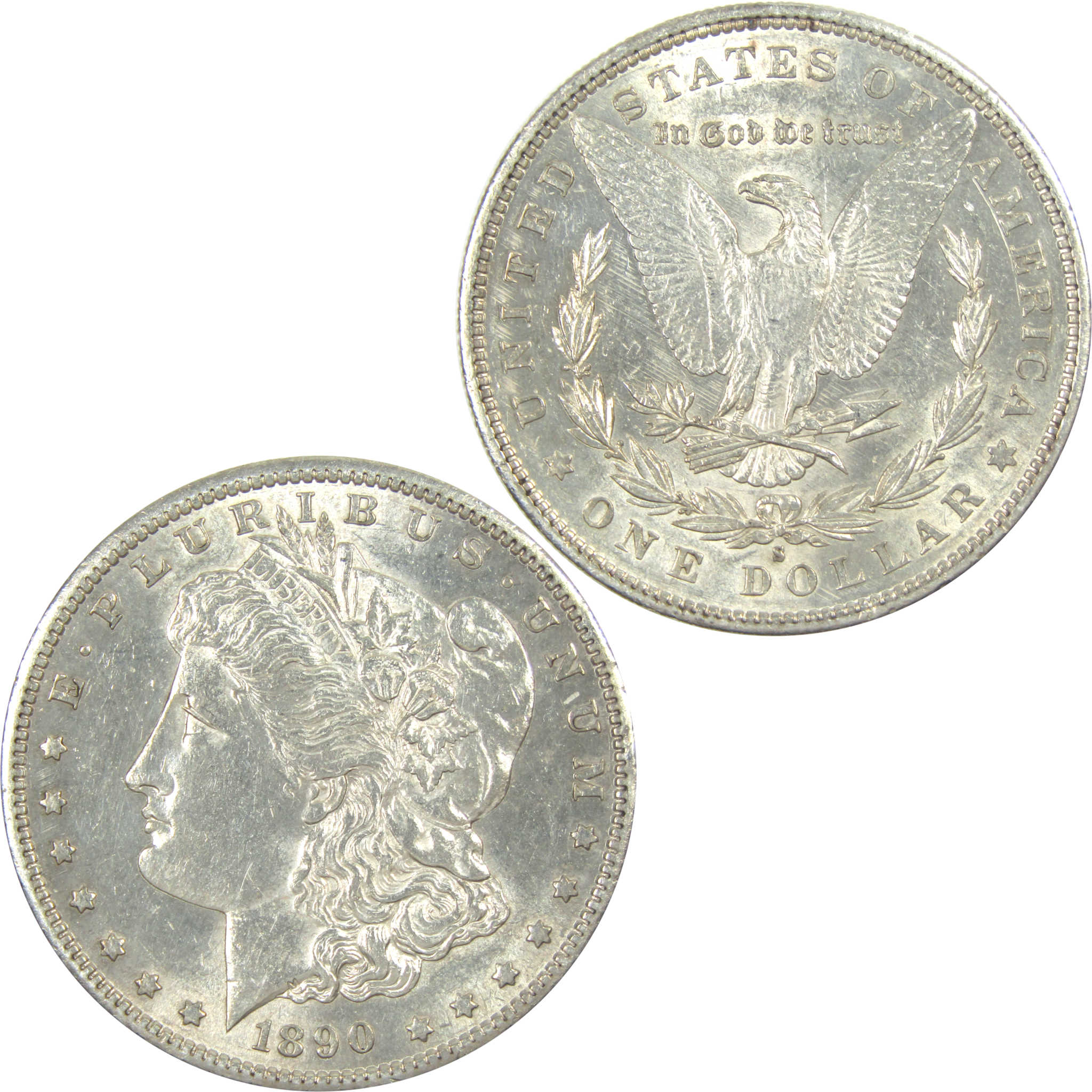 1890 S Morgan Dollar AU About Uncirculated Silver $1 Coin SKU:I15587 - Morgan coin - Morgan silver dollar - Morgan silver dollar for sale - Profile Coins &amp; Collectibles