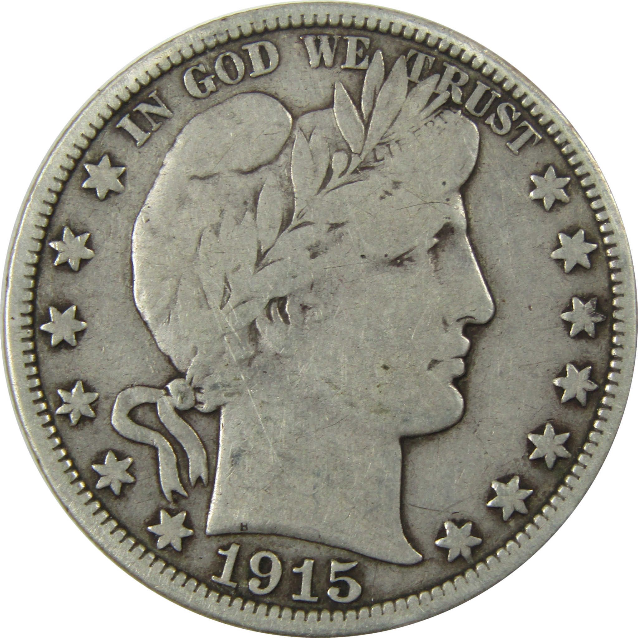 1915 D Barber Silver Half Dollar F Fine 50c Coin SKU:I25093