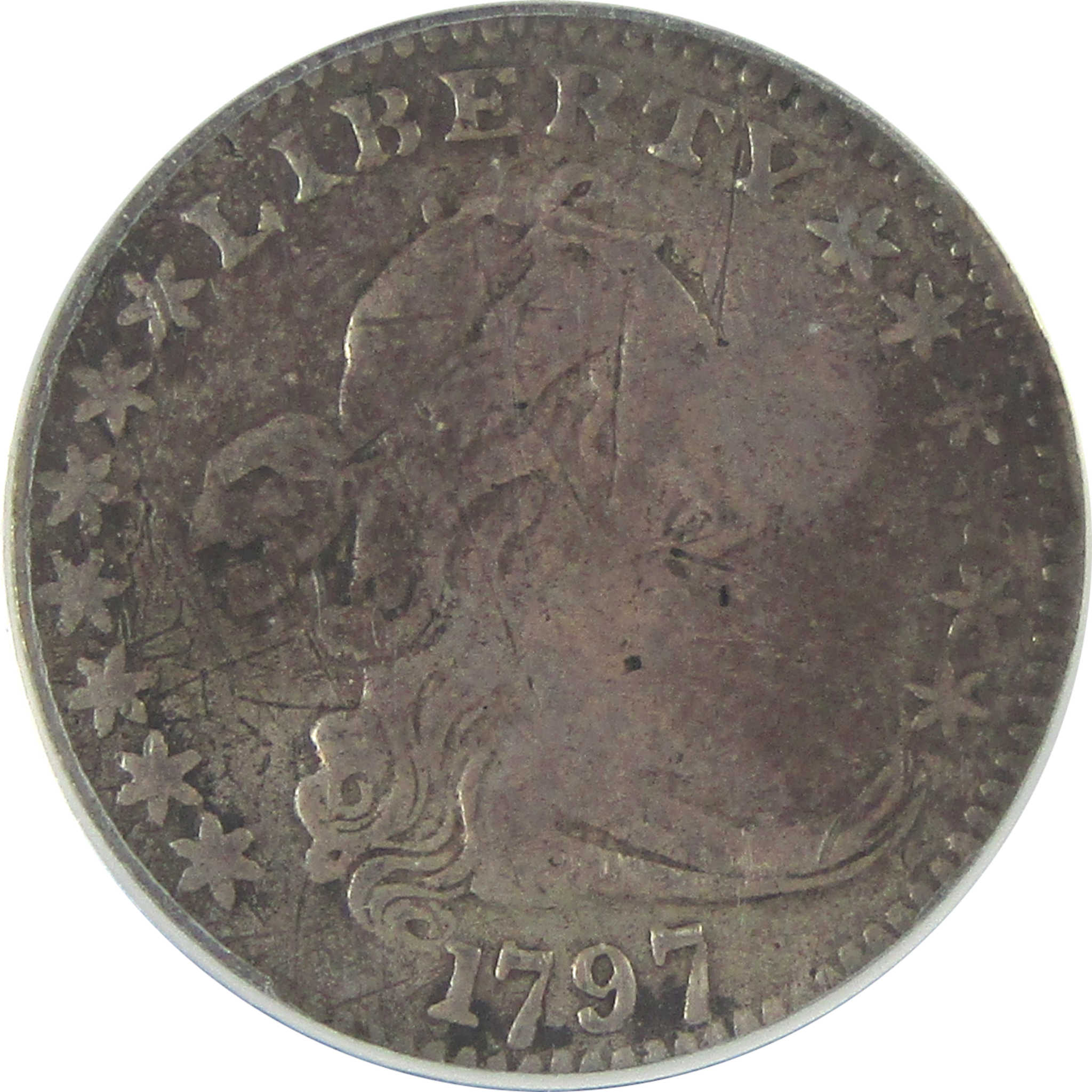 1797 13 Stars Draped Bust Half Dime F 12 Details ANACS SKU:I16099