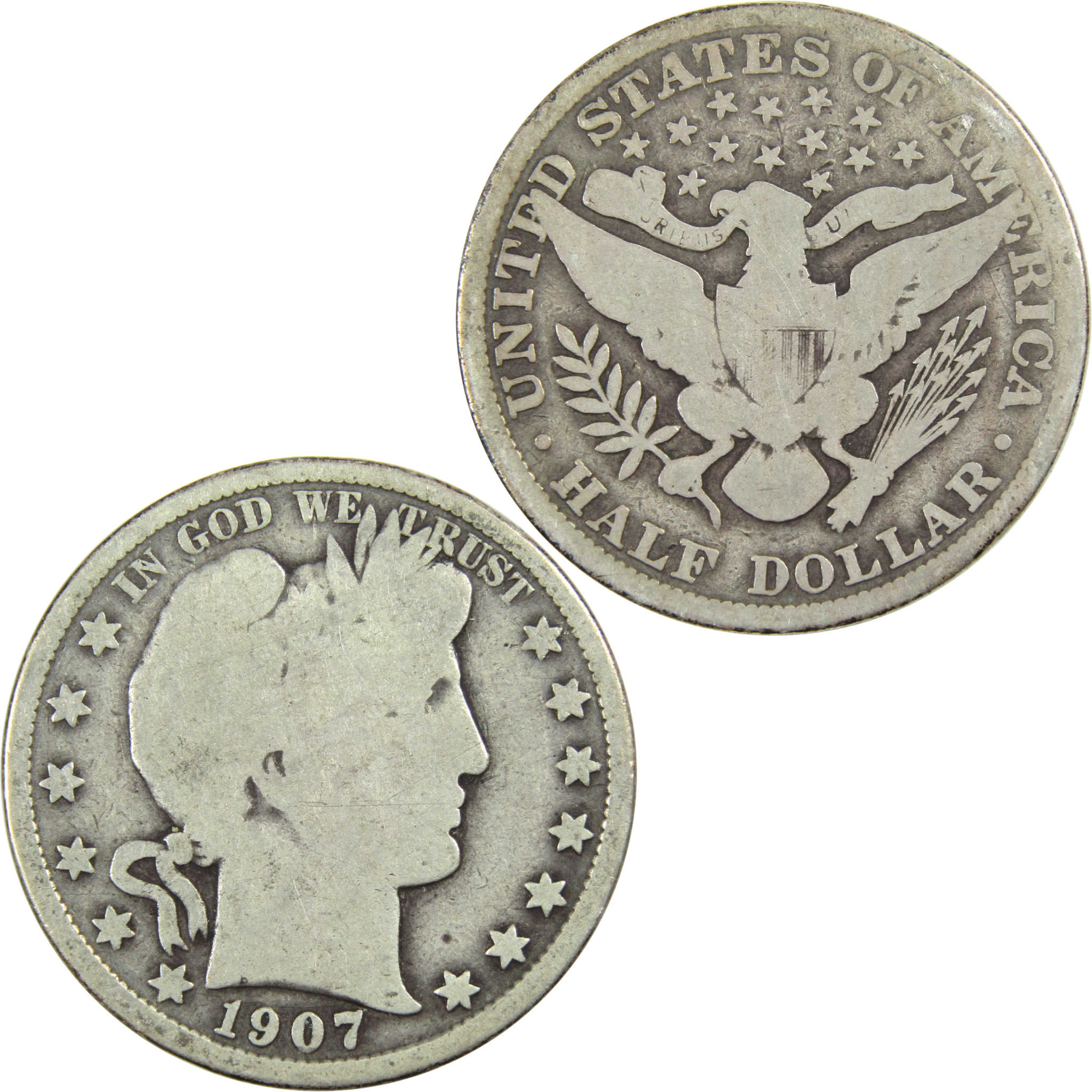 1907 Barber Half Dollar G Good Silver 50c Coin SKU:I12807