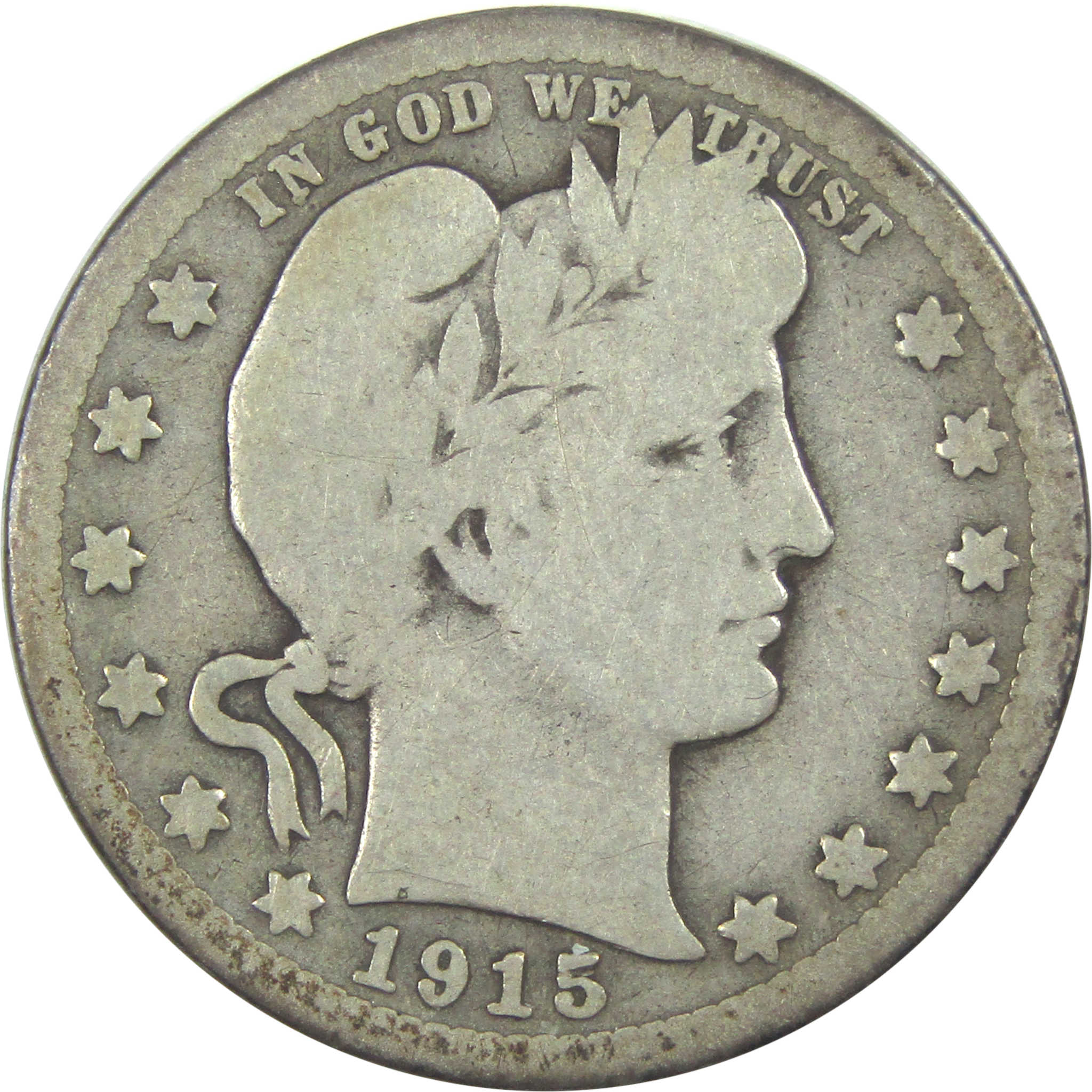 1915 S Barber Quarter G Good Silver 25c Coin SKU:I15337