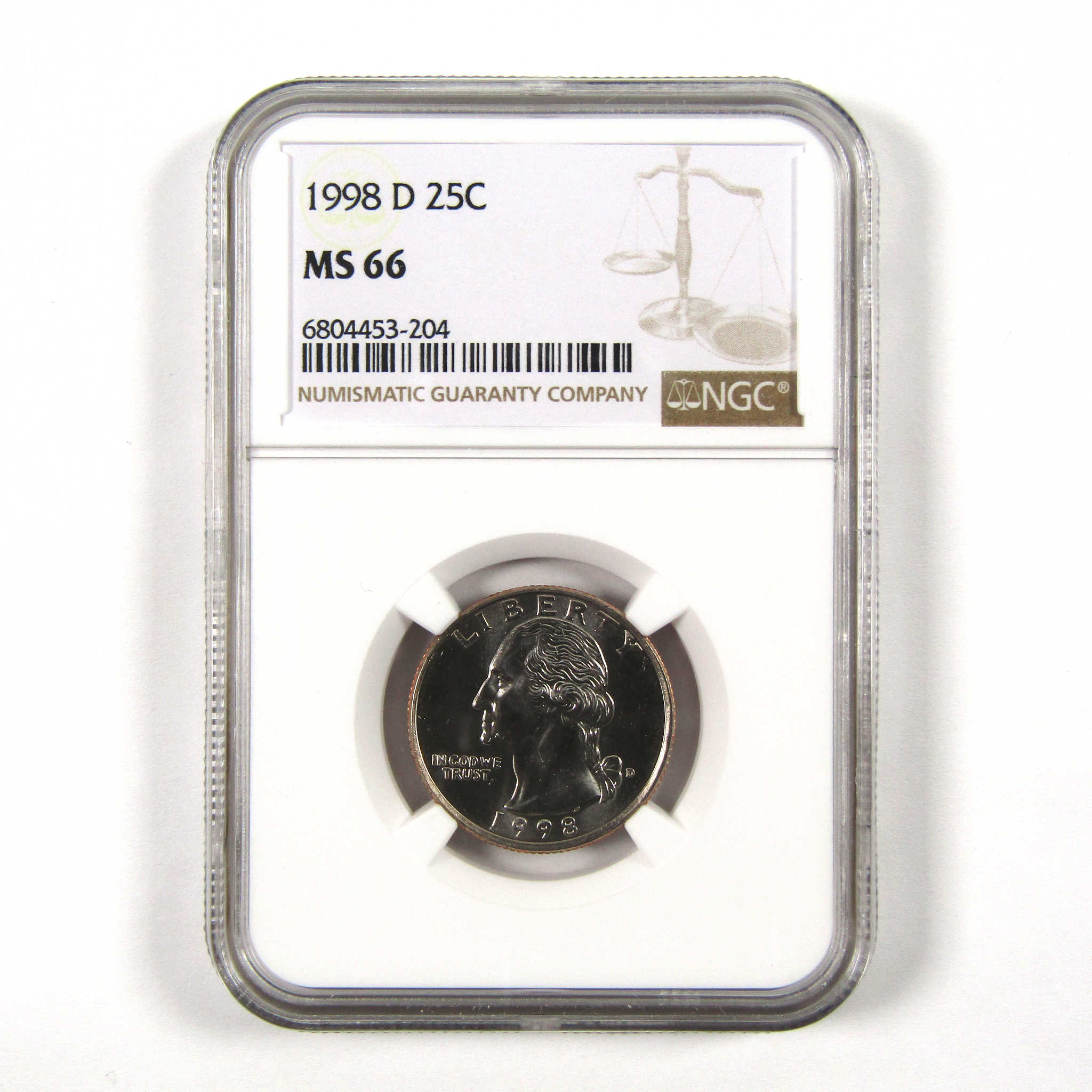 1998 D Washington Quarter MS 66 NGC Clad 25c Uncirculated SKU:I9524