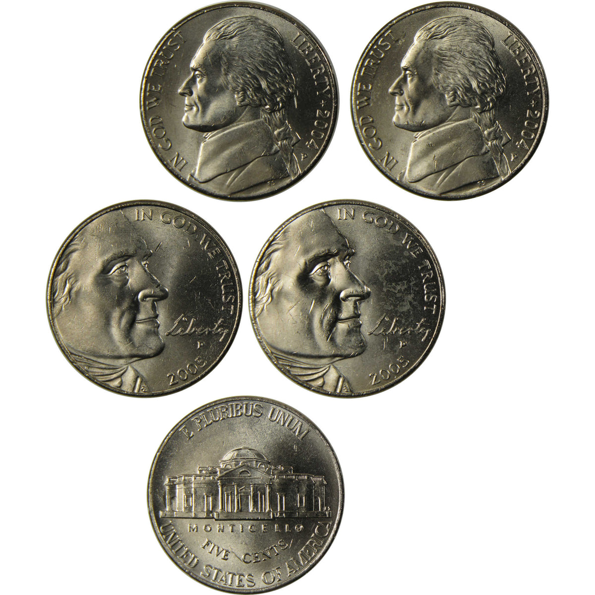 2004-2006 Colorized Jefferson Nickel 5 Coin Set Collectible