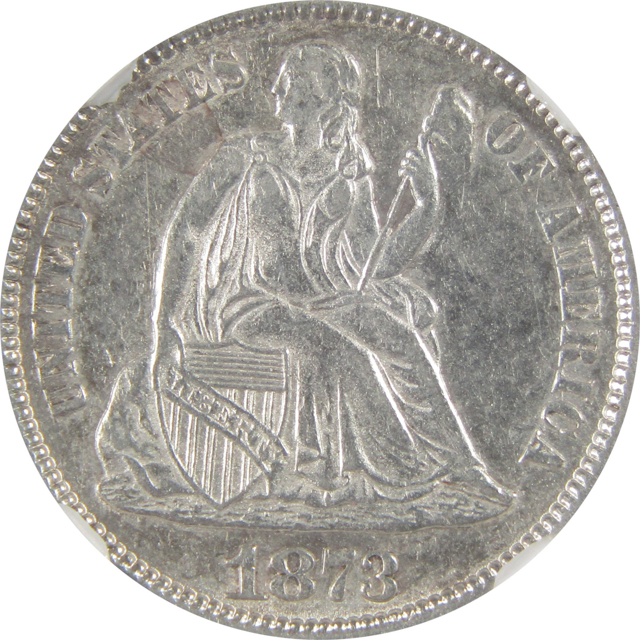 1873 No Arrows Open 3 Seated Liberty Dime AU 55 NGC Silver SKU:I23411