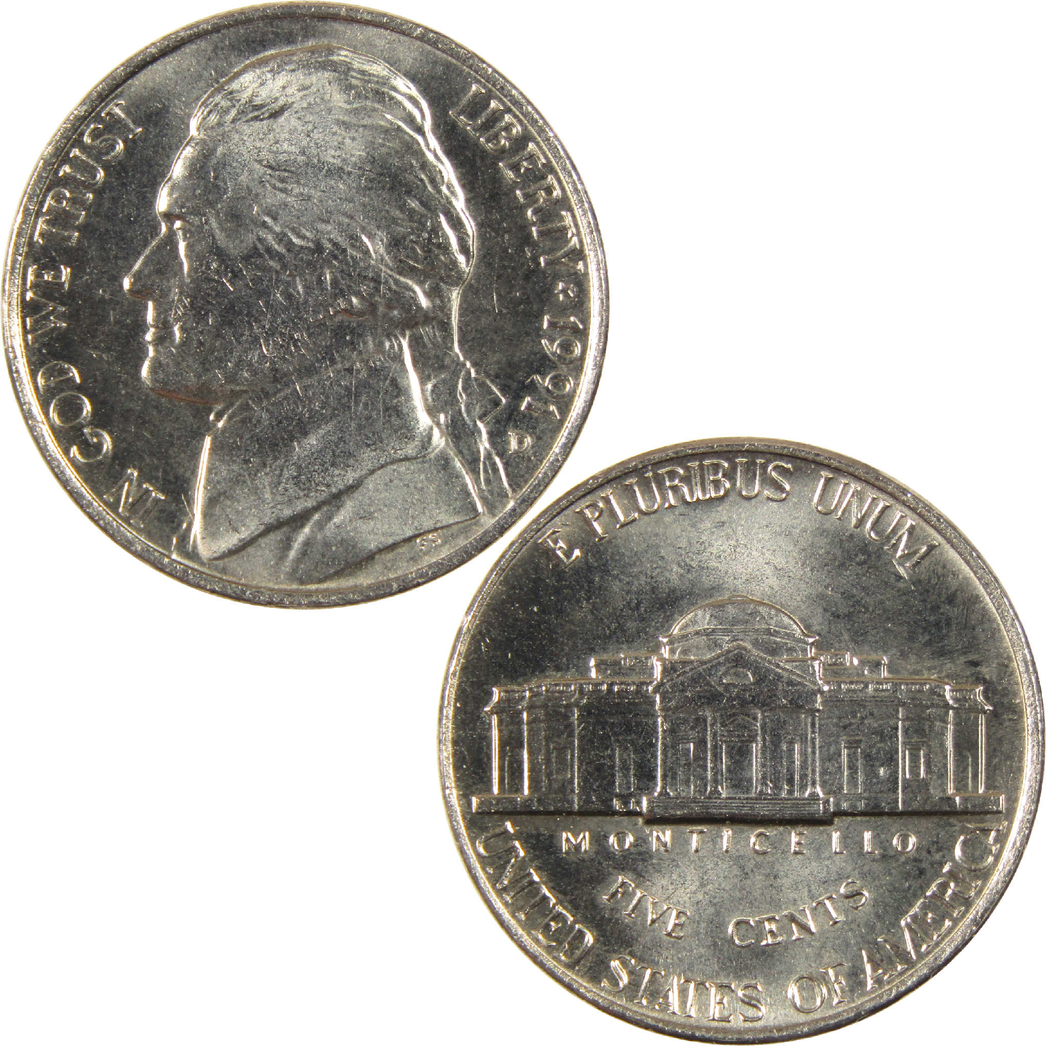 1991 D Jefferson Nickel Uncirculated 5c Coin