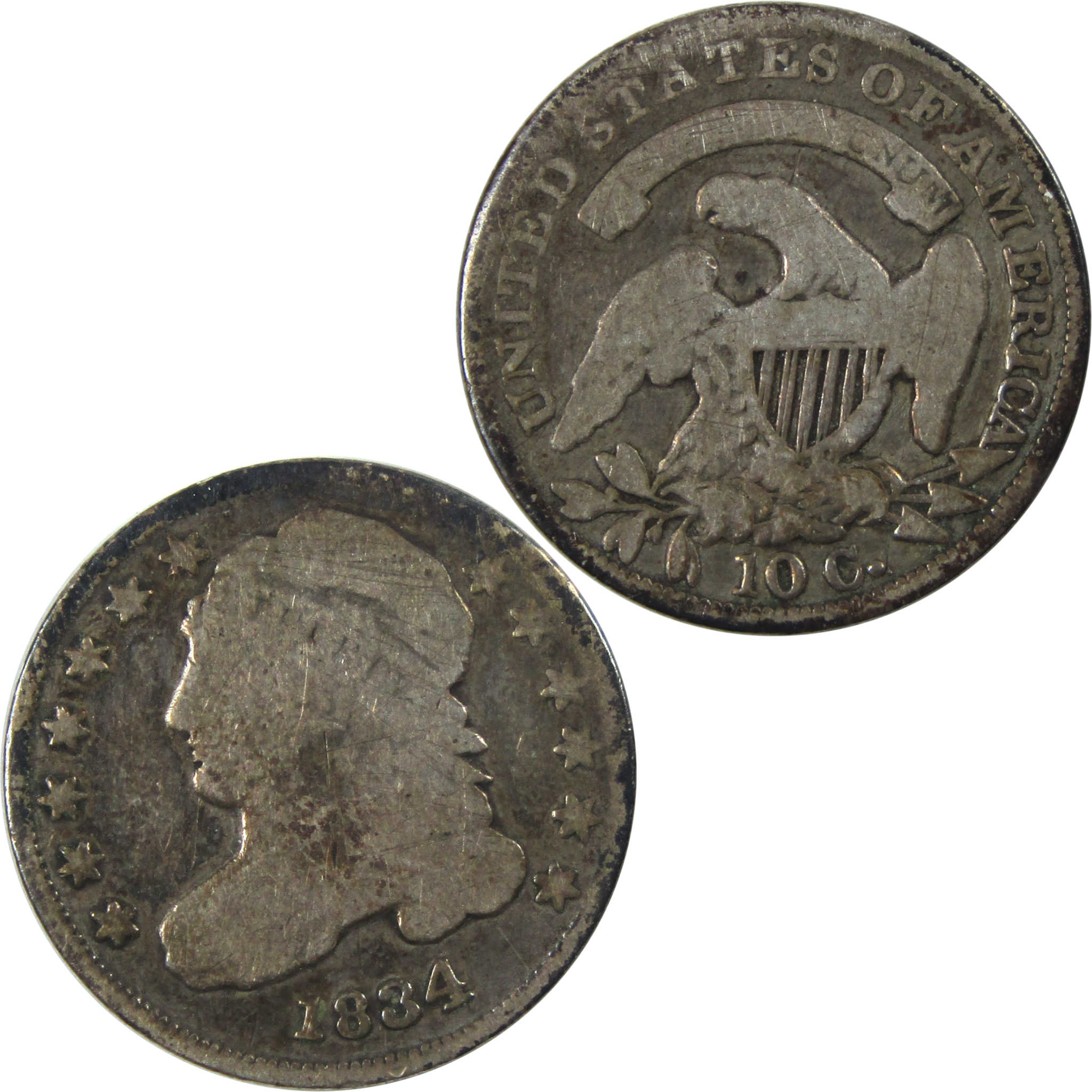 1834 Large 4 Capped Bust Dime G Good Silver 10c Coin SKU:I13972