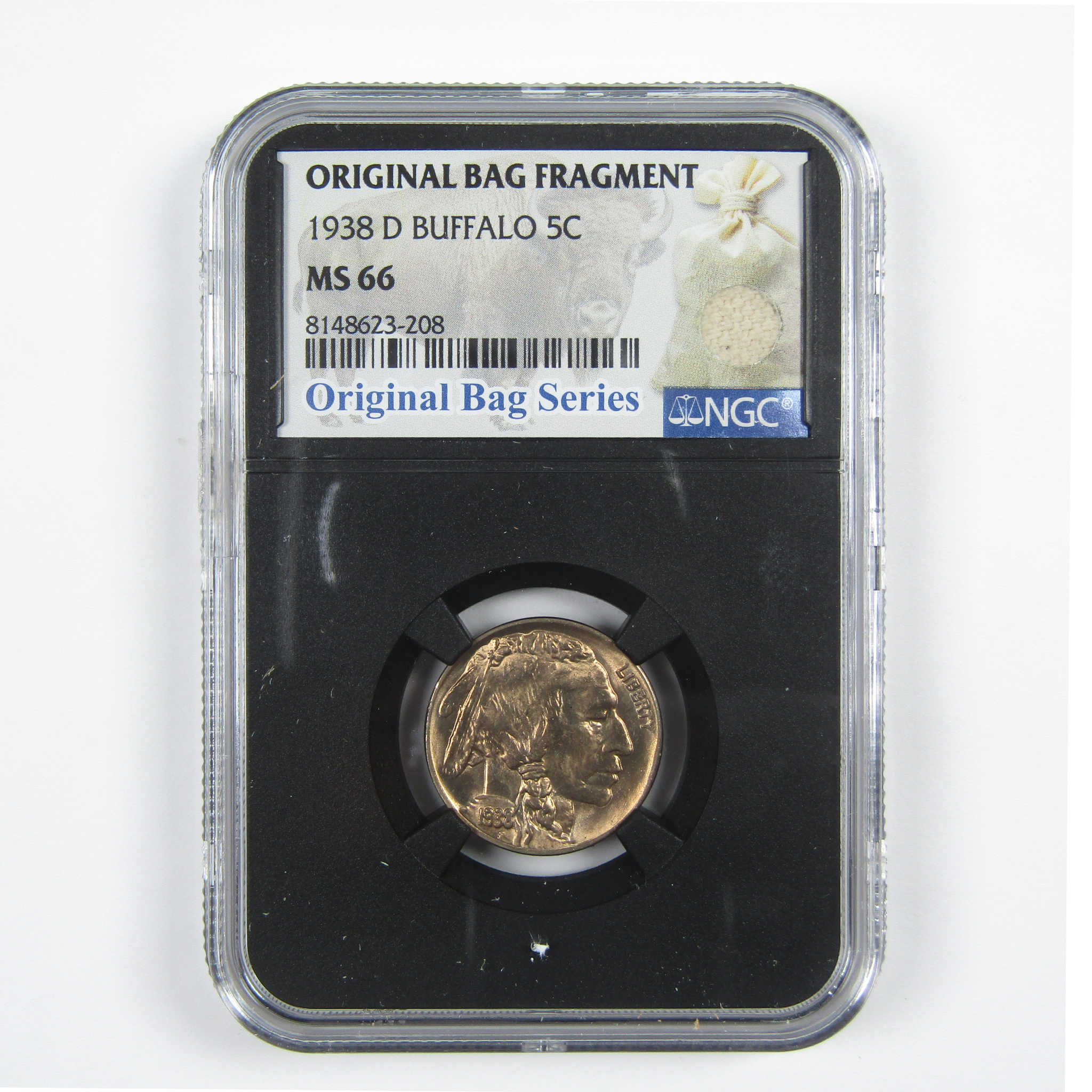 1938 D Buffalo Nickel MS 66 NGC 5c Original Bag Fragment SKU:I14581