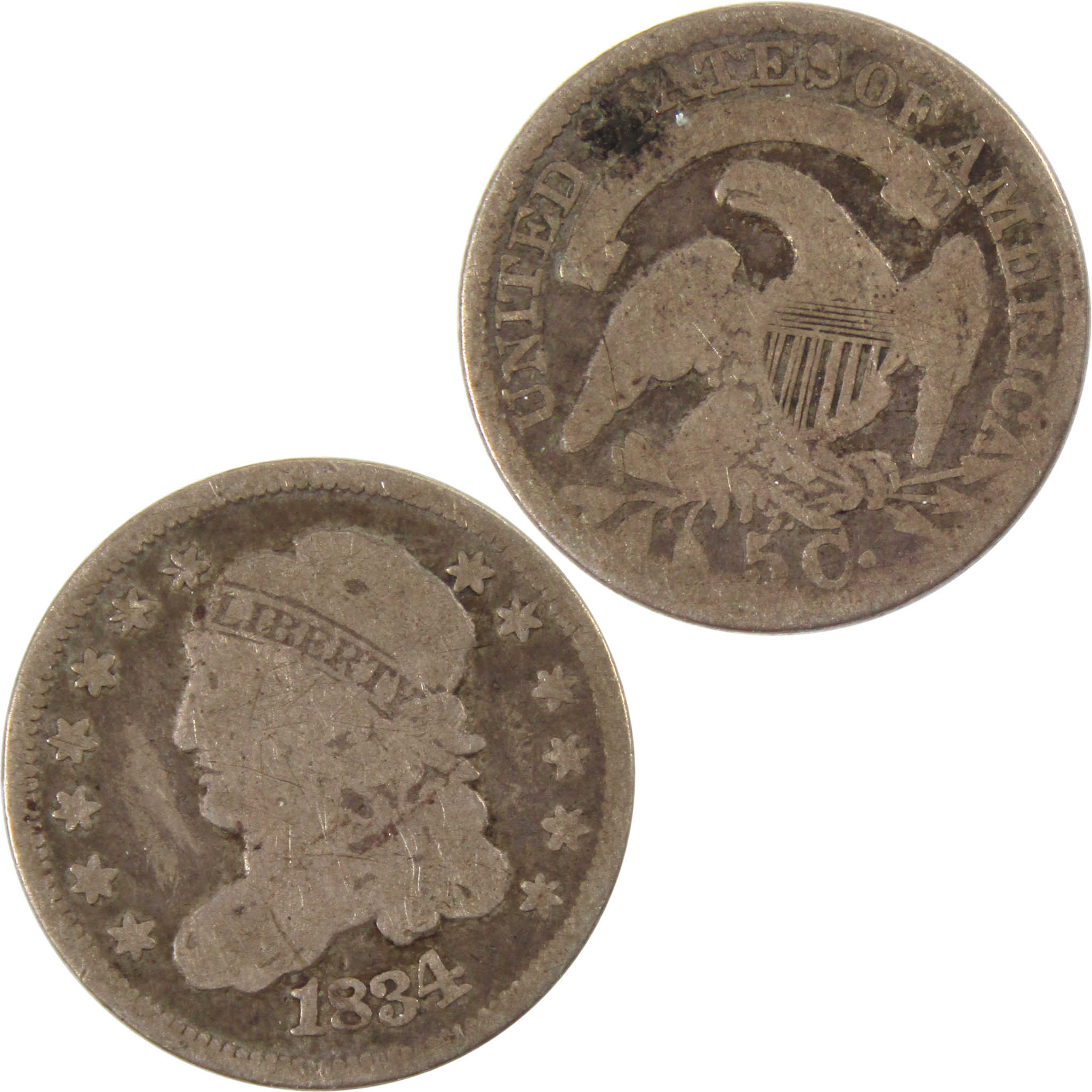 1834 shops bust half dime