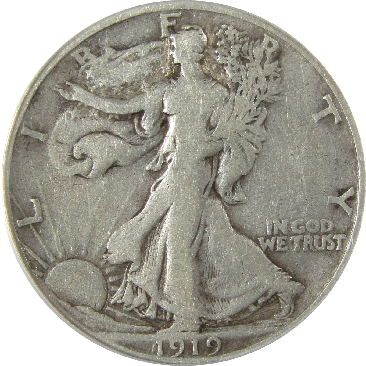 1919 S Liberty Walking Silver 50c F 12 Details ANACS SKU:I27989