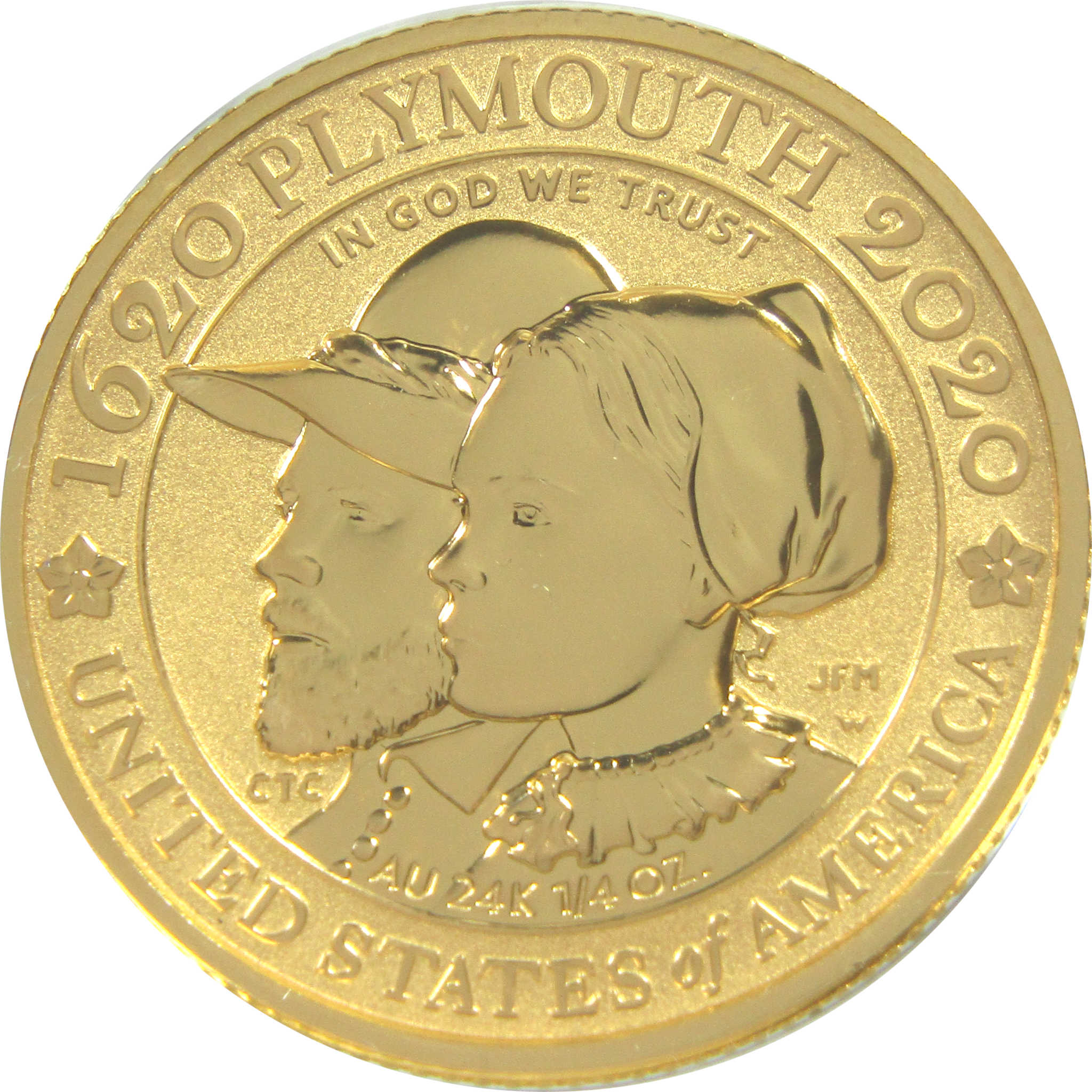 Mayflower 400th Anniversary 1/4 oz .9999 Gold $10 Reverse Proof OGP