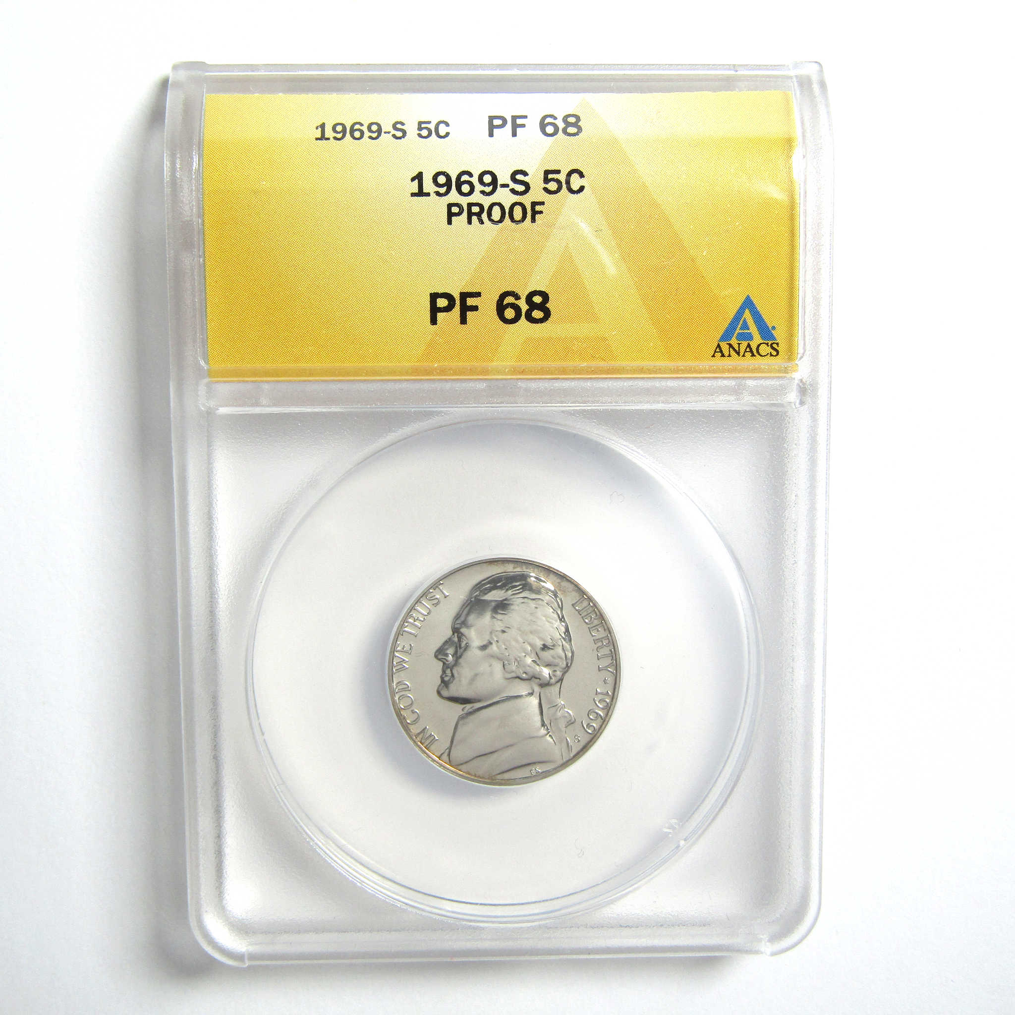 1969 S Jefferson Nickel PF 68 ANACS 5c Proof Coin SKU:CPC5073