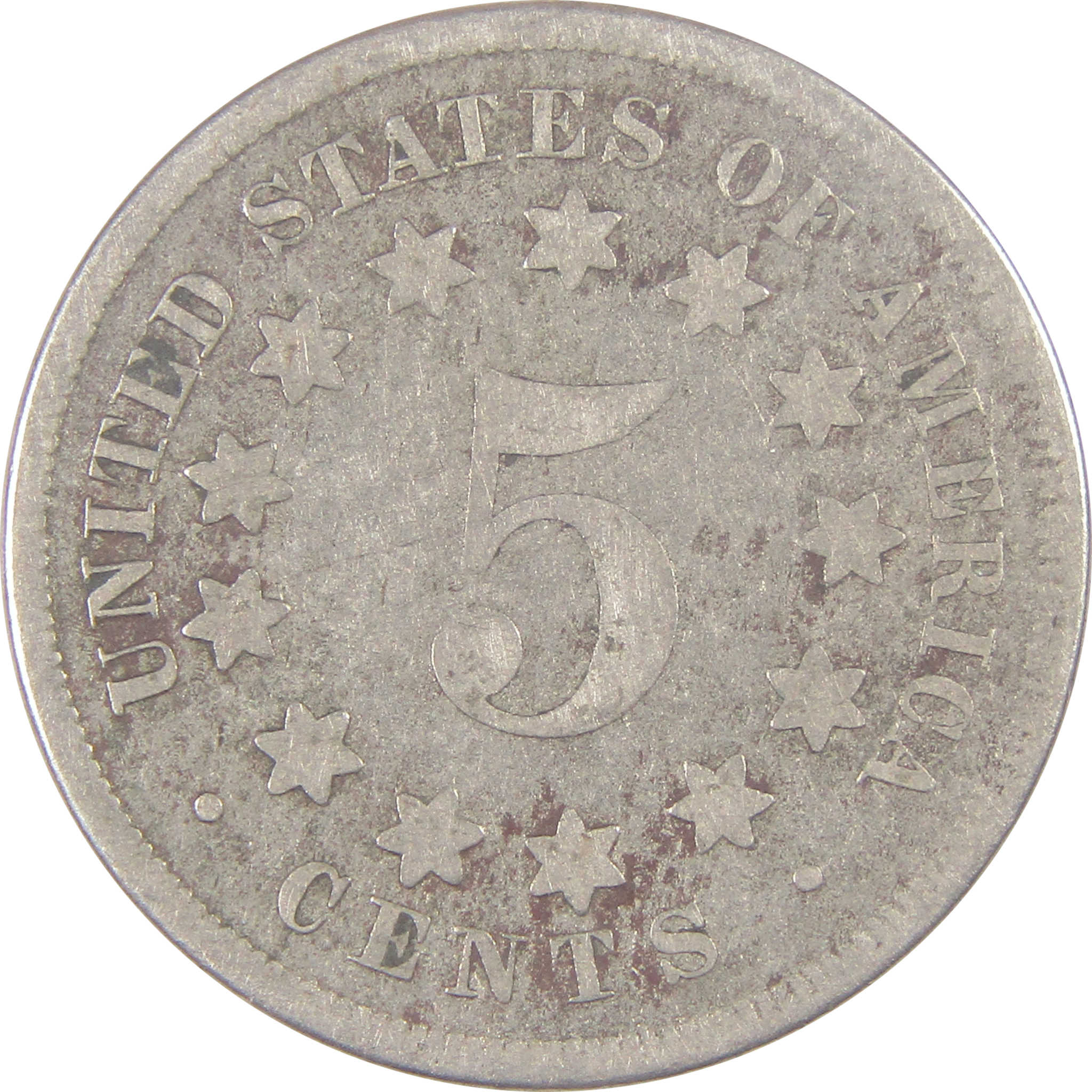 1867 No Rays Shield Nickel AG About Good 5c Coin SKU:I17301