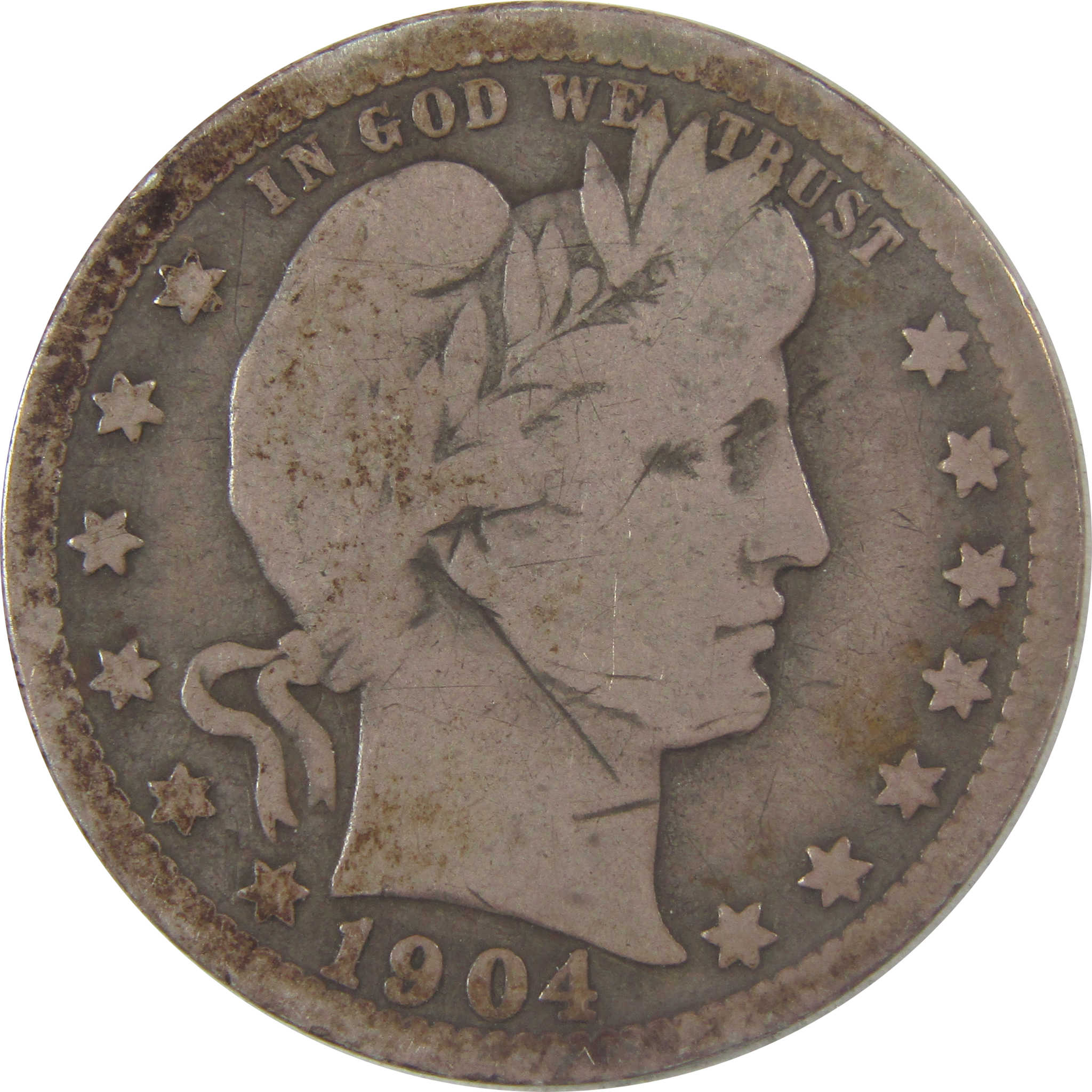 1904 O Barber Silver Quarter VG Very Good Details 25c Coin SKU:I23995