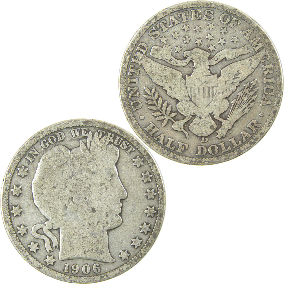 1906 D Barber Silver Half Dollar Circulated 50c Coin Collectible