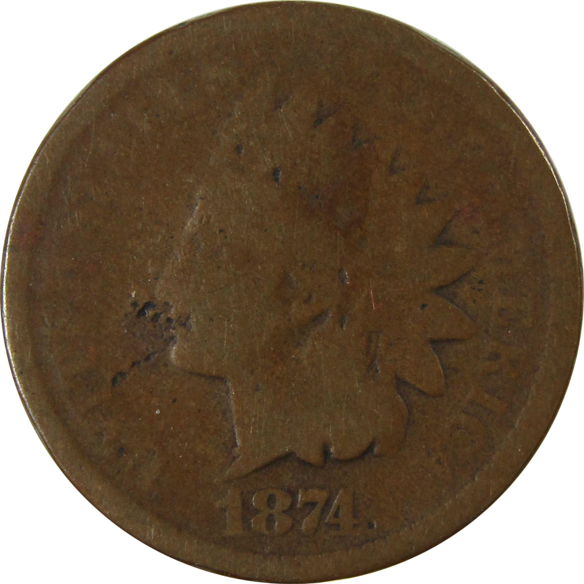 1874 Indian Head Cent G Good Penny 1c Coin Collectible SKU:I26008
