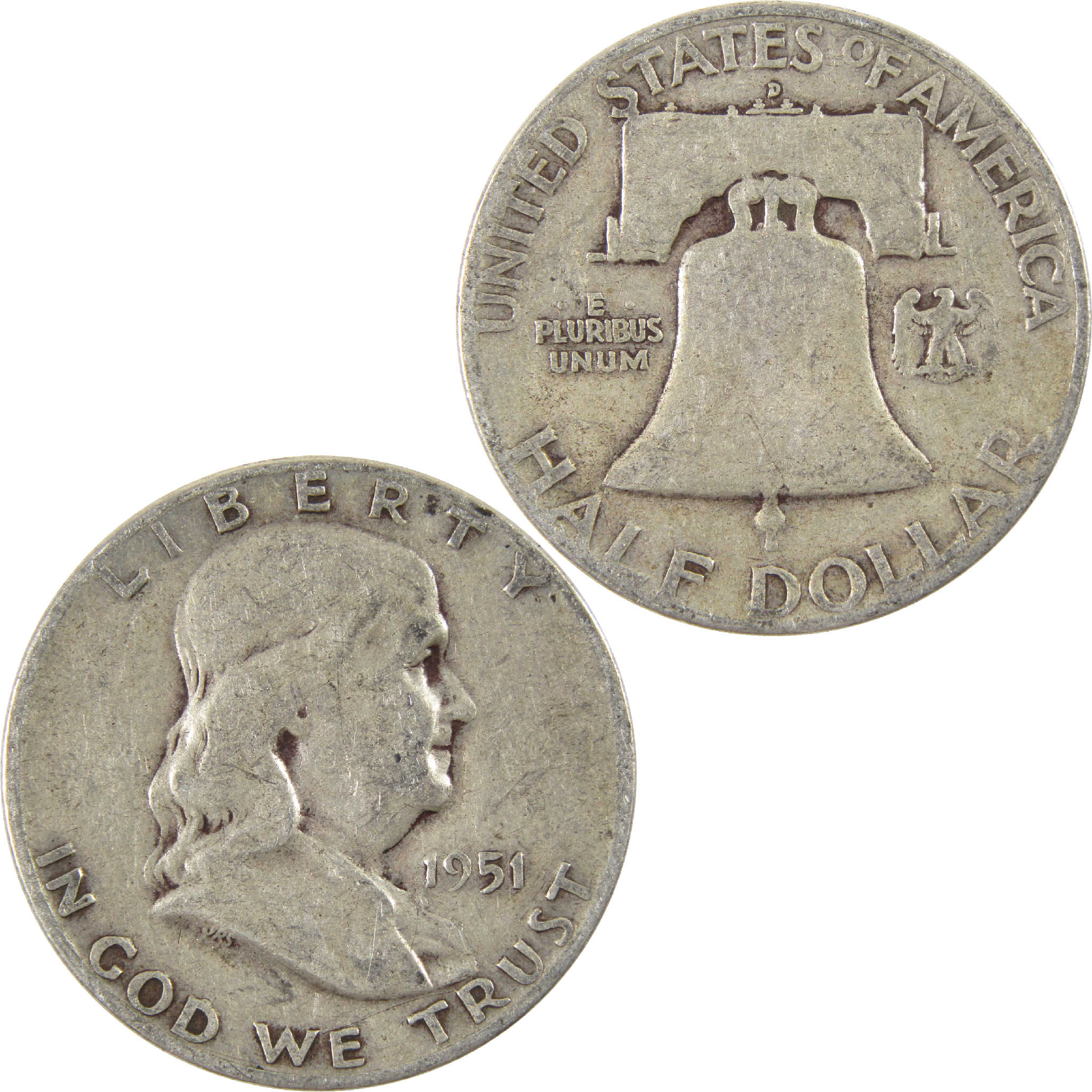1951 D Franklin Half Dollar VG Very Good Silver 50c Coin