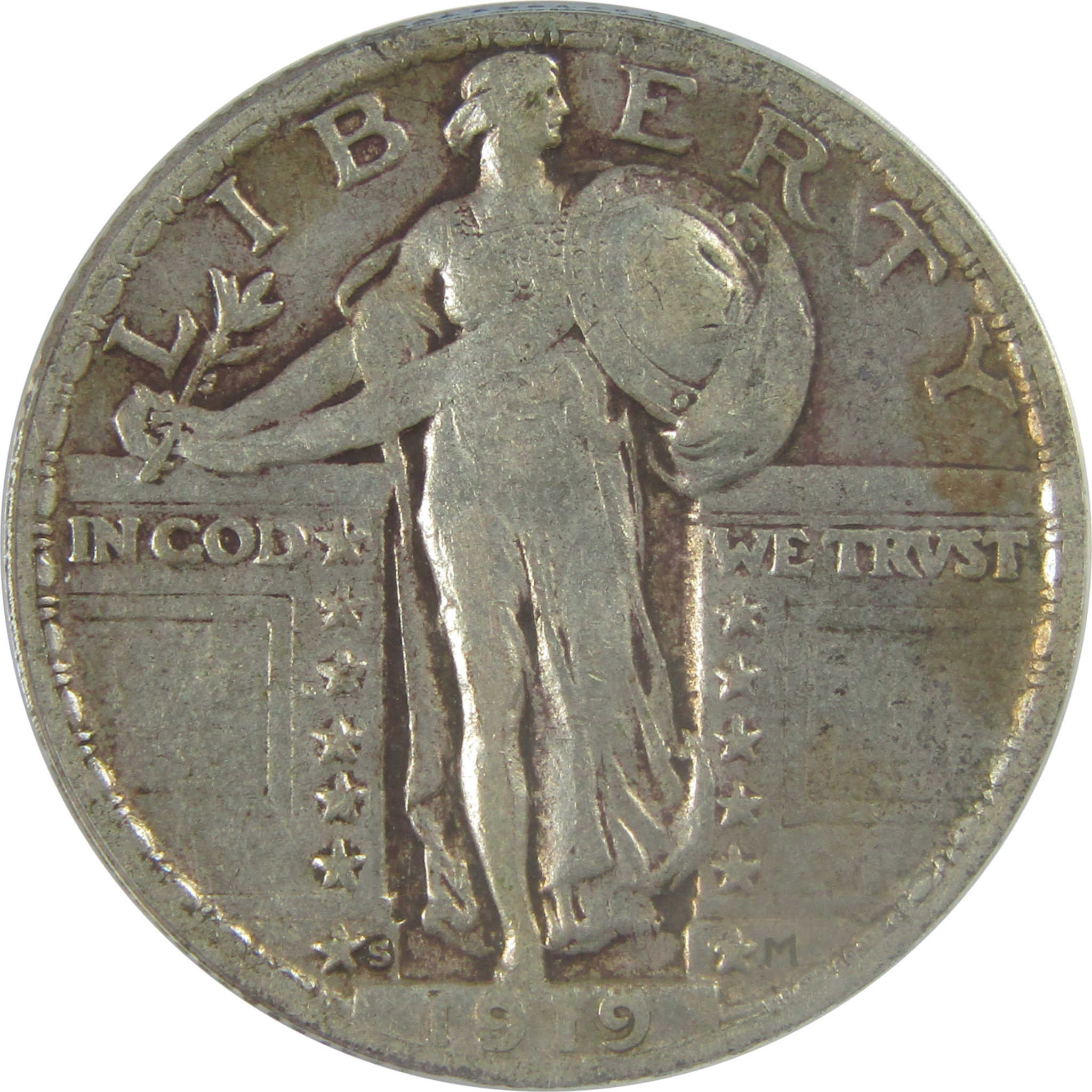 1919 S Standing Liberty Quarter EF 40 ANACS Silver 25c Coin SKU:I22009