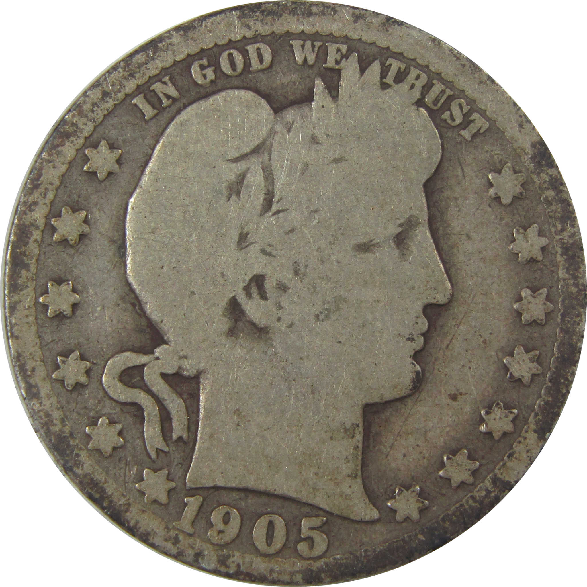 1905 Barber Quarter G Good Silver 25c Coin SKU:I21817
