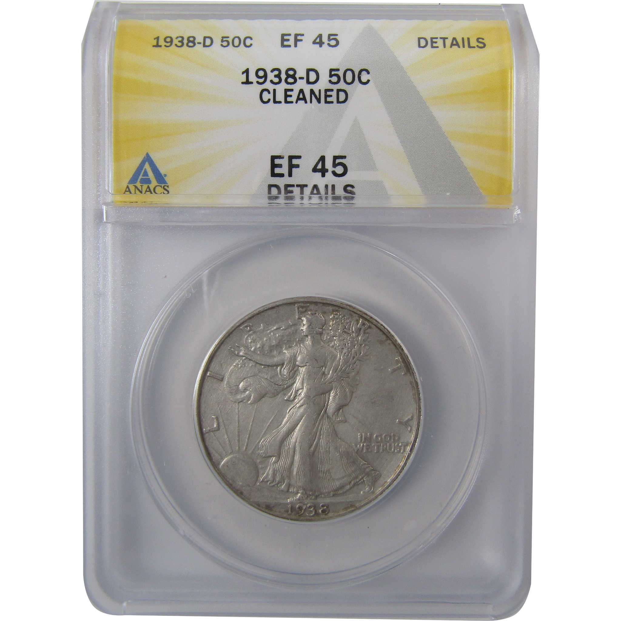 1938 D Liberty Walking Silver 50c EF 45 Details ANACS SKU:I24426