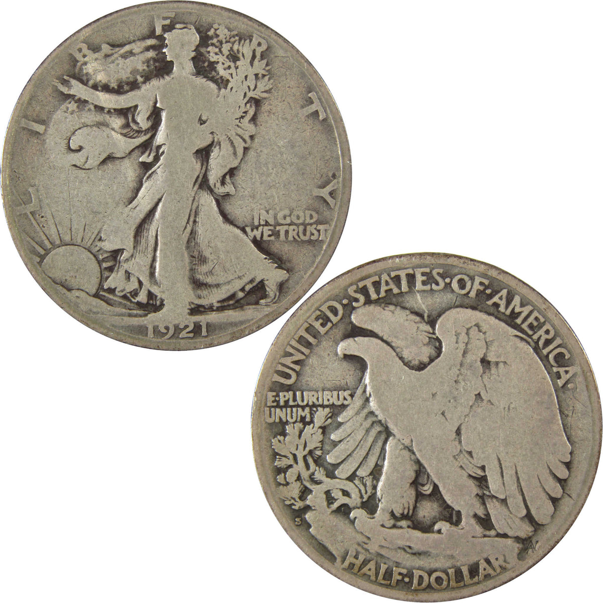1921 S Liberty Walking Silver 50c VG Very Good Details SKU:CP1588