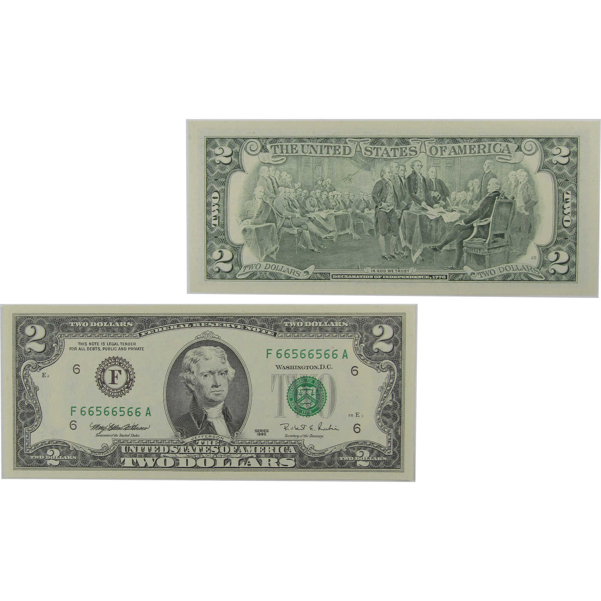 1995 $2 Federal Reserve Binary Radar Note Choice Crisp Uncirculated