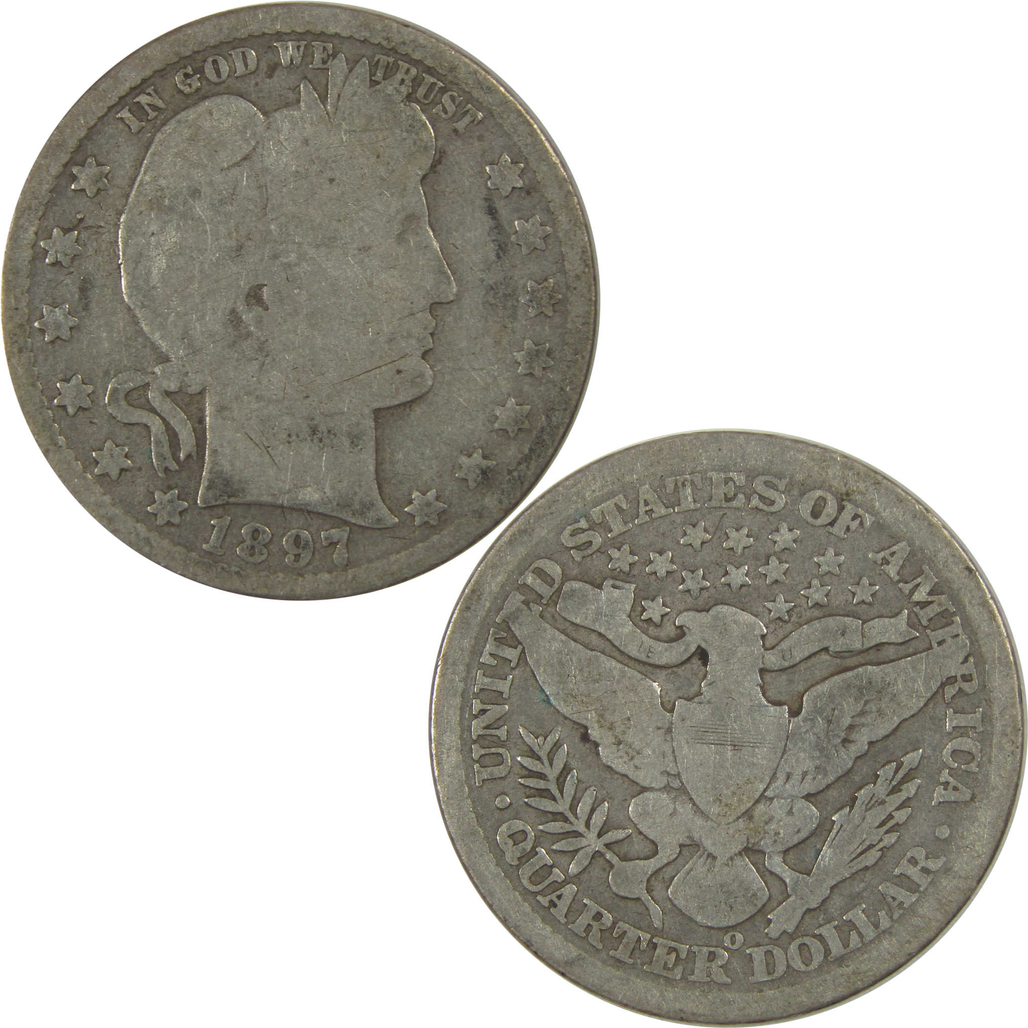 1897 O Barber Quarter G Good Silver 25c Coin SKU:I20956