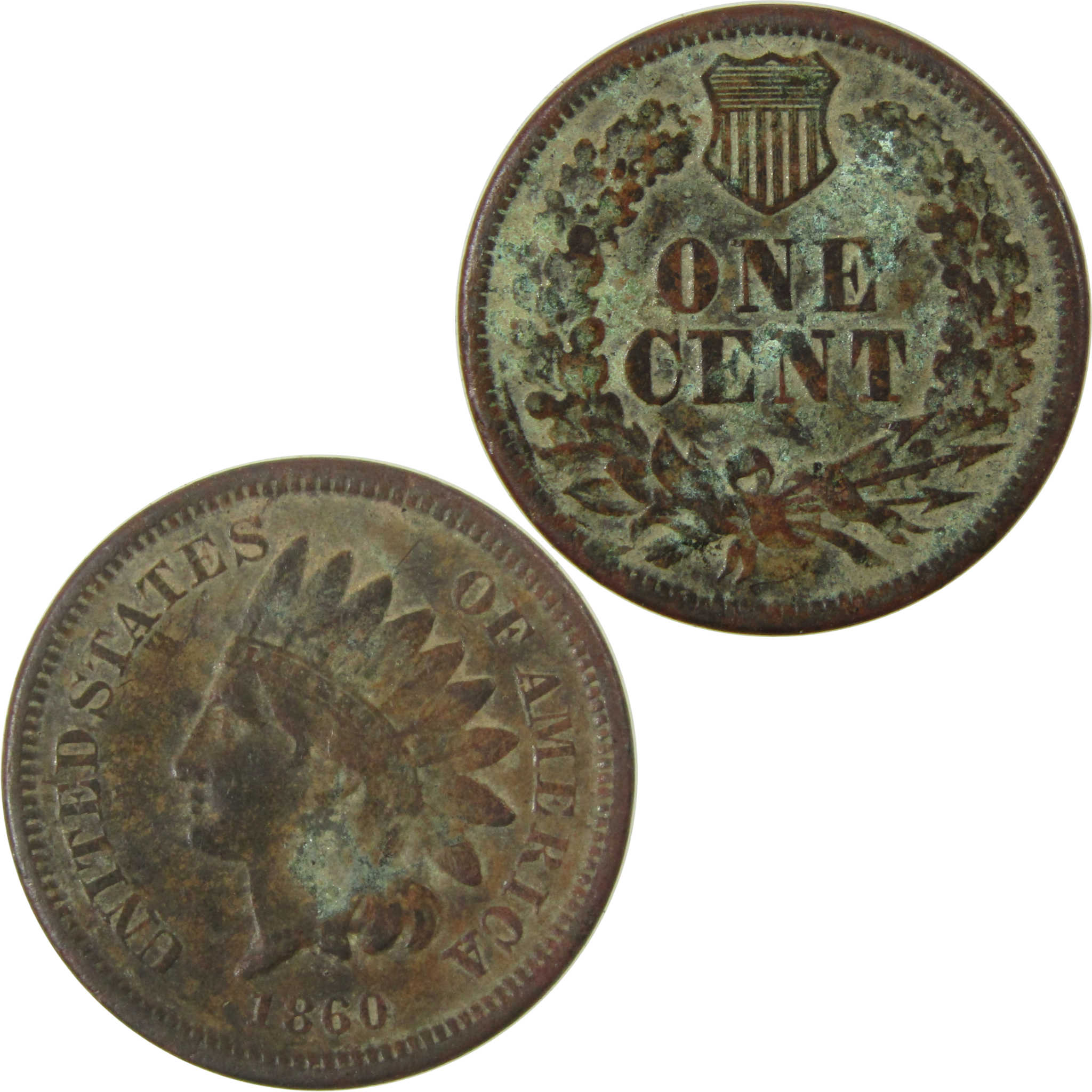 1860 Pointed Bust Indian Head Cent F Fine Details Penny SKU:CP1189