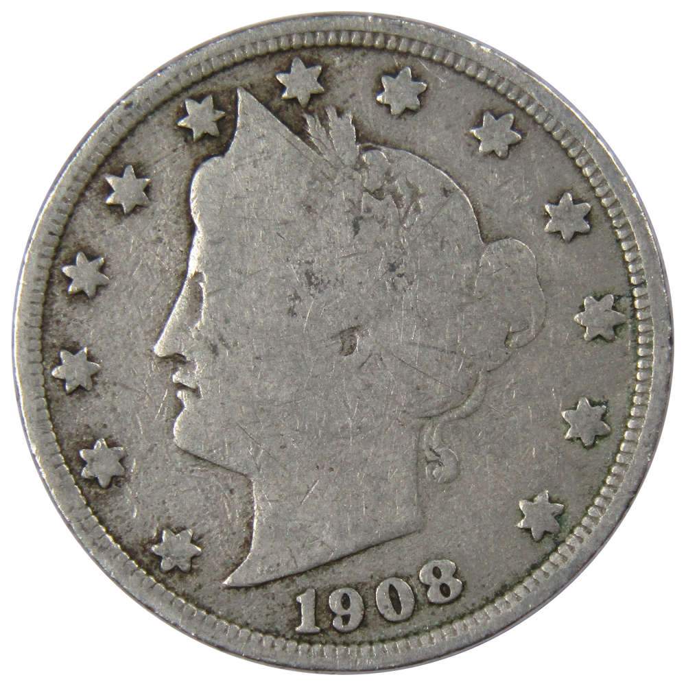 1908 Liberty Head V Nickel G Good 5c Coin Collectible