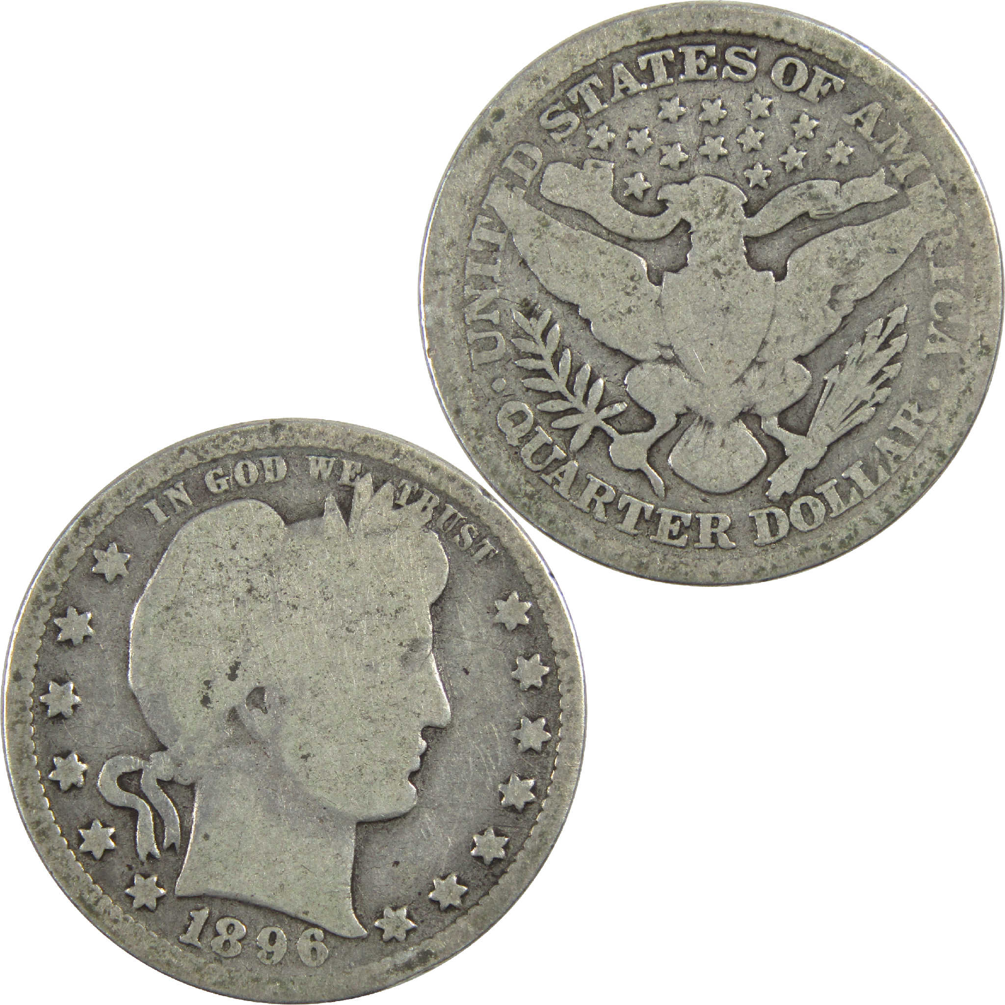 1896 Barber Quarter G Good Silver 25c Coin SKU:I13157