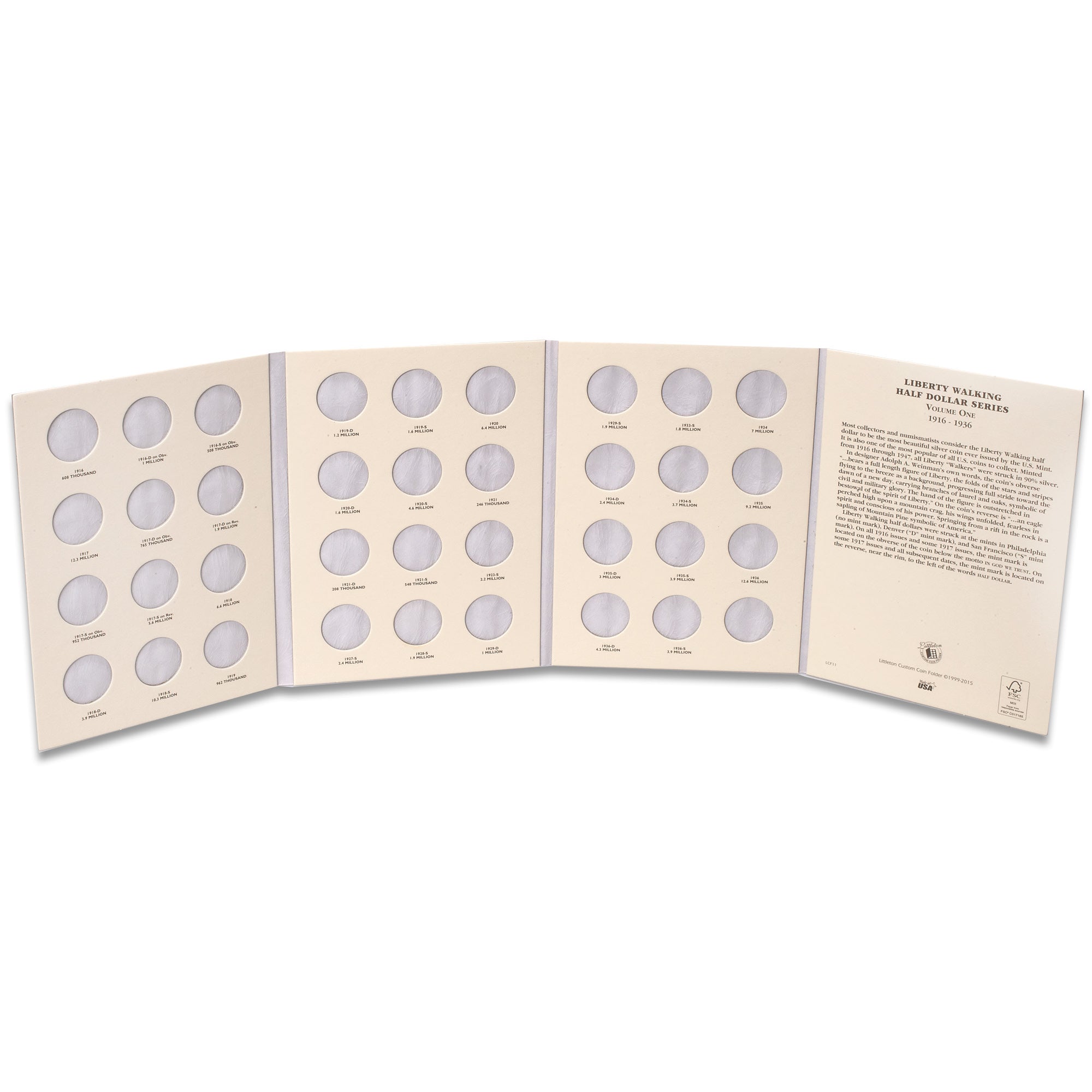 1916-1936 Liberty Walking Half Dollar Folder Volume 1 Littleton Coin