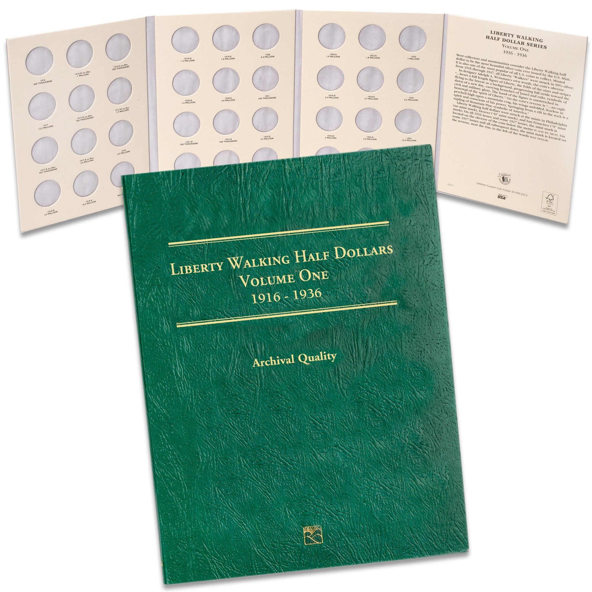 1916-1936 Liberty Walking Half Dollar Folder Volume 1 Littleton Coin