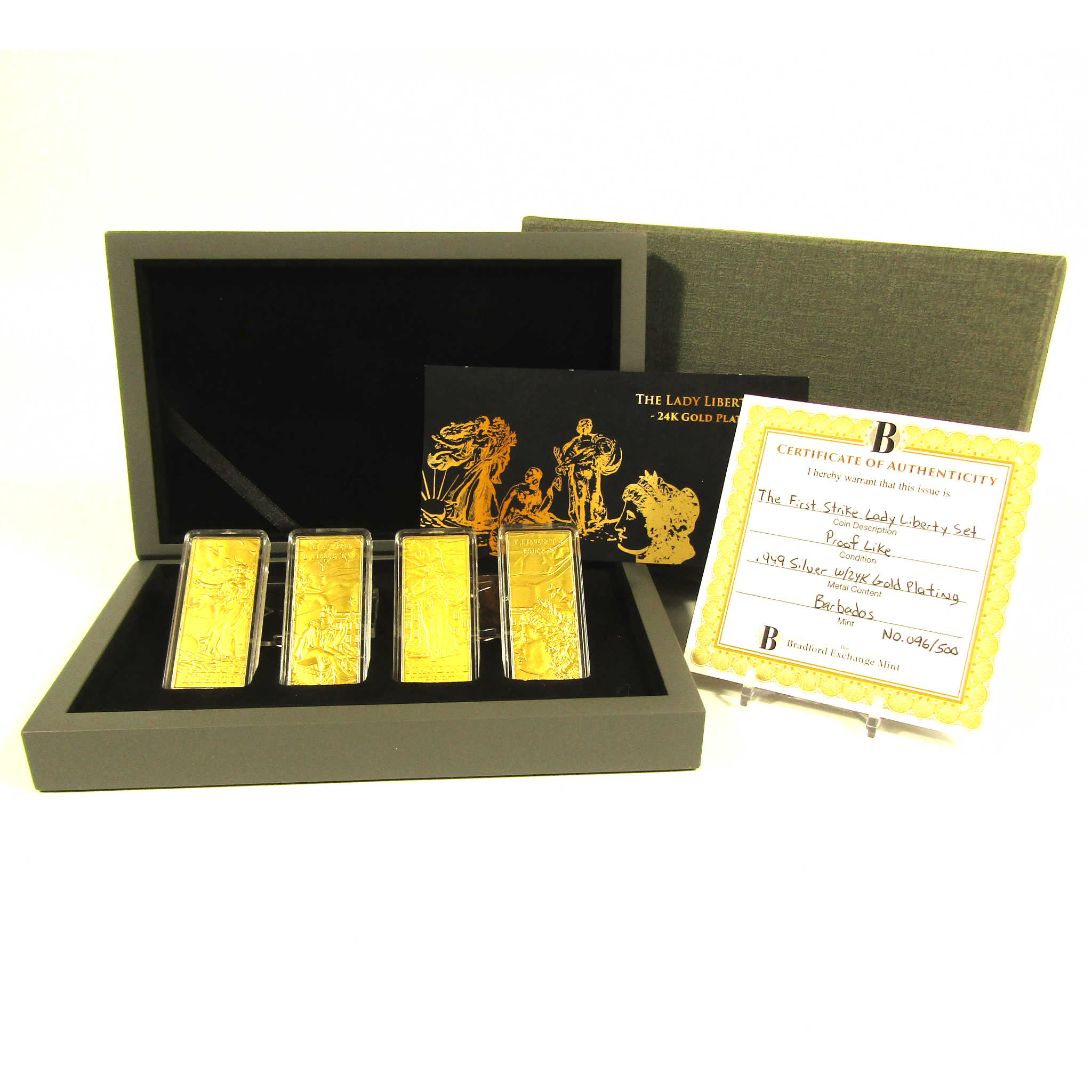 The Lady Liberty 4 Piece Gold Plated Silver Bar Set 2022 SKU:CPC6766