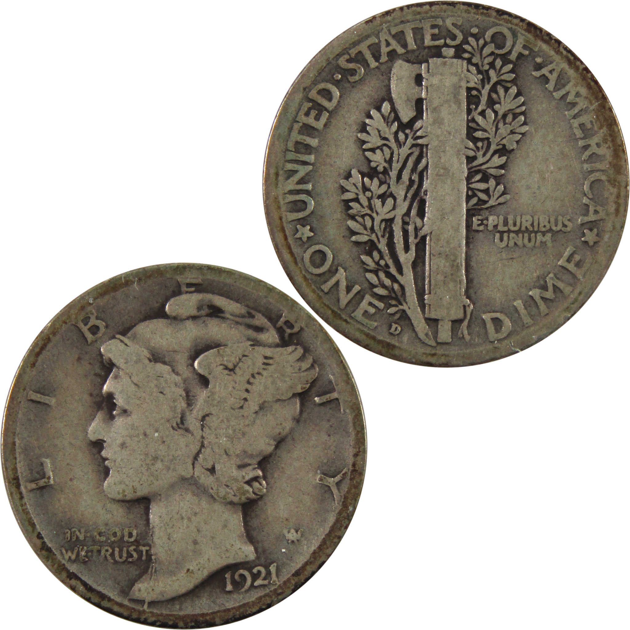 1921 D Mercury Dime VG Very Good 90% Silver 10c Coin SKU:I10260
