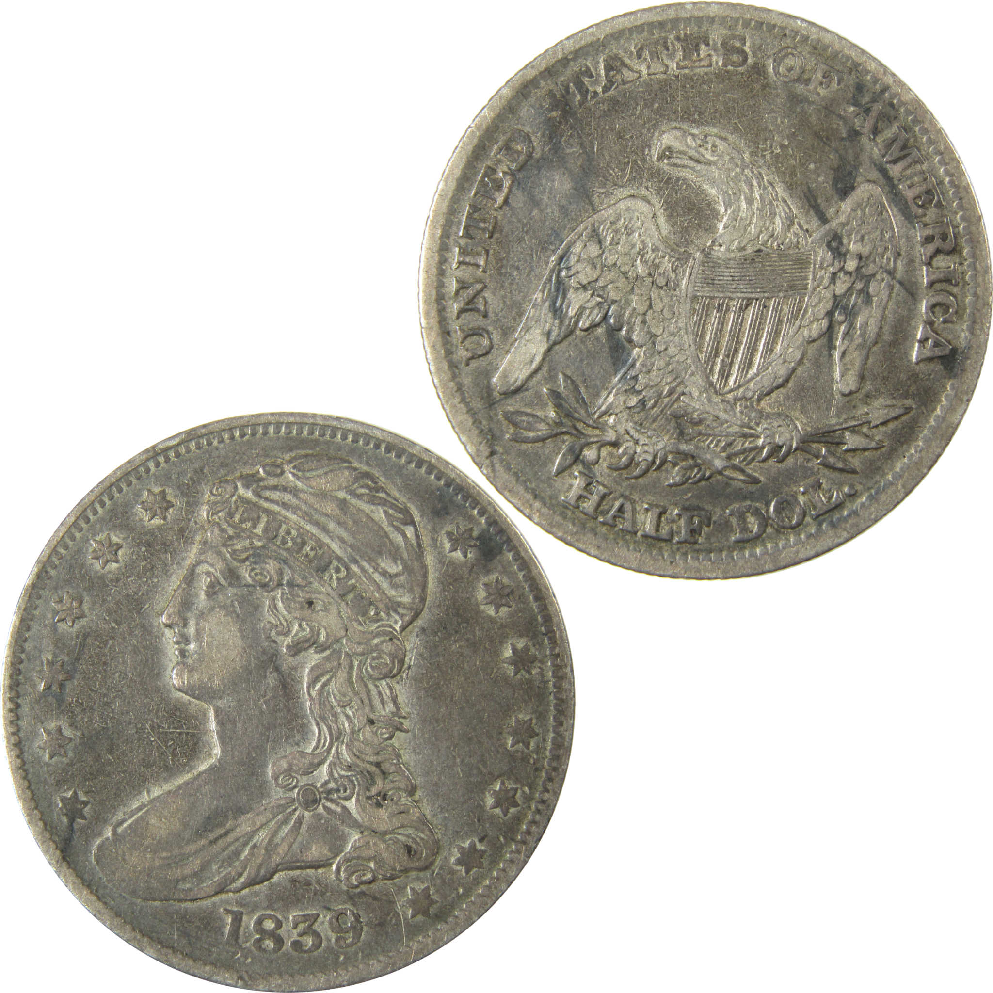 1839 Large Letters Capped Bust Silver 50c VF Very Fine SKU:CP1498