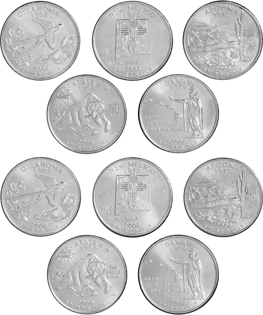 2008 P&D State Quarter 10 Coin Set Clad Uncirculated Mint State