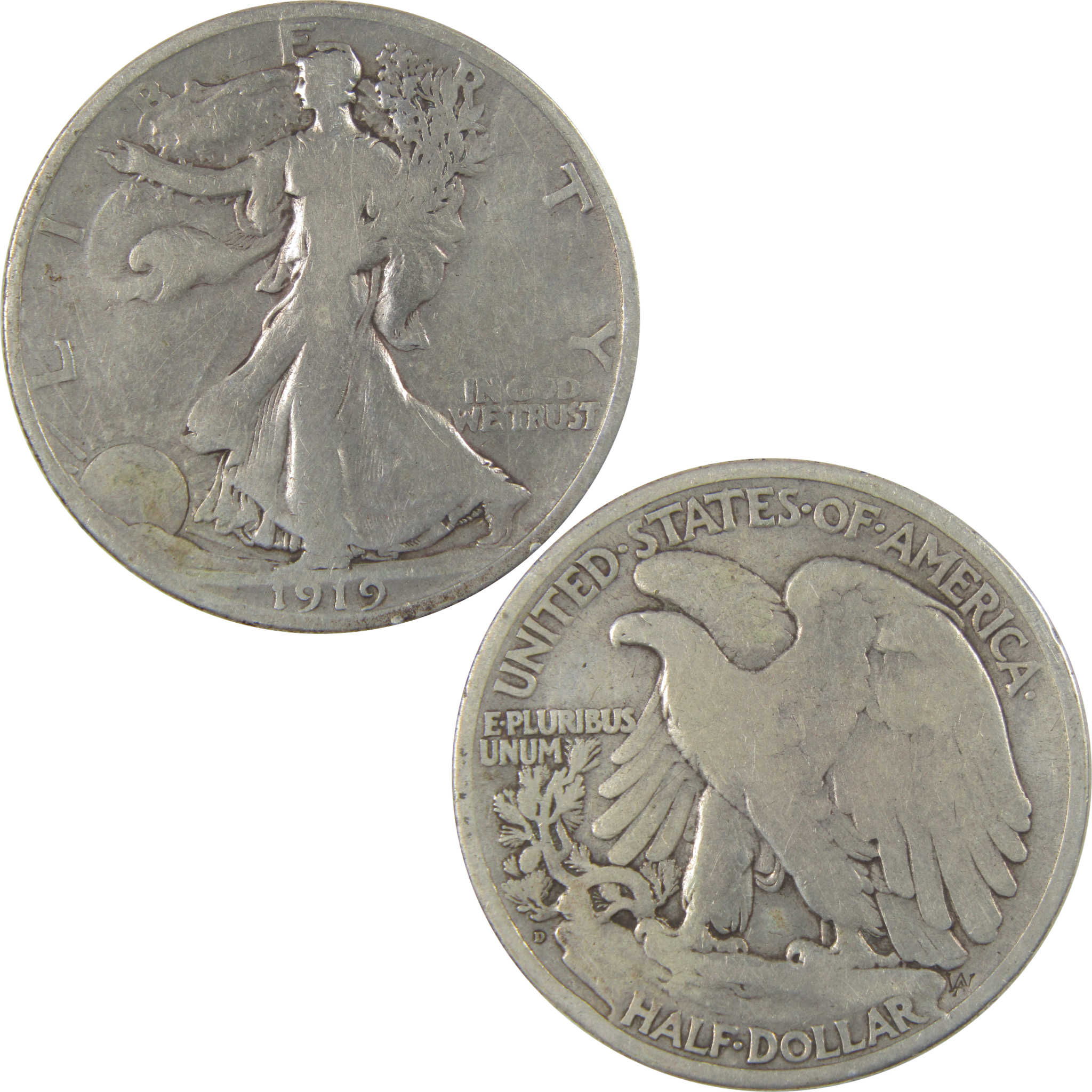 1919 D Liberty Walking Silver 50c VG Very Good Details SKU:I24128