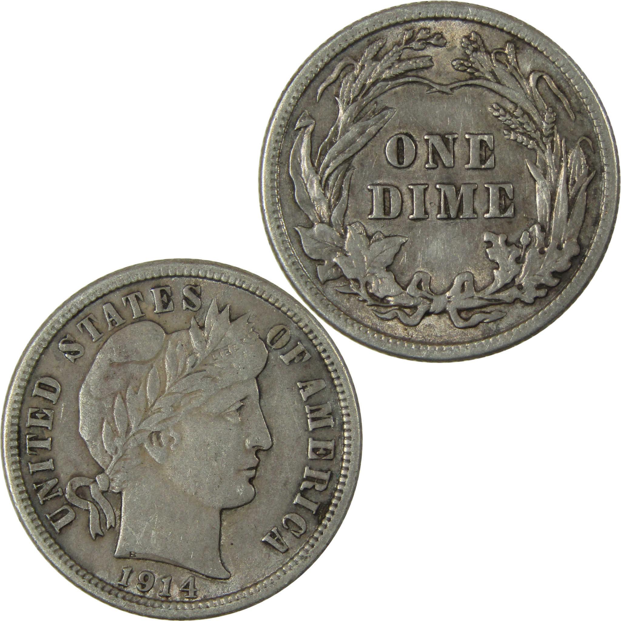 1914 Barber Silver Dime AU About Uncirculated 10c Coin SKU:CP1004