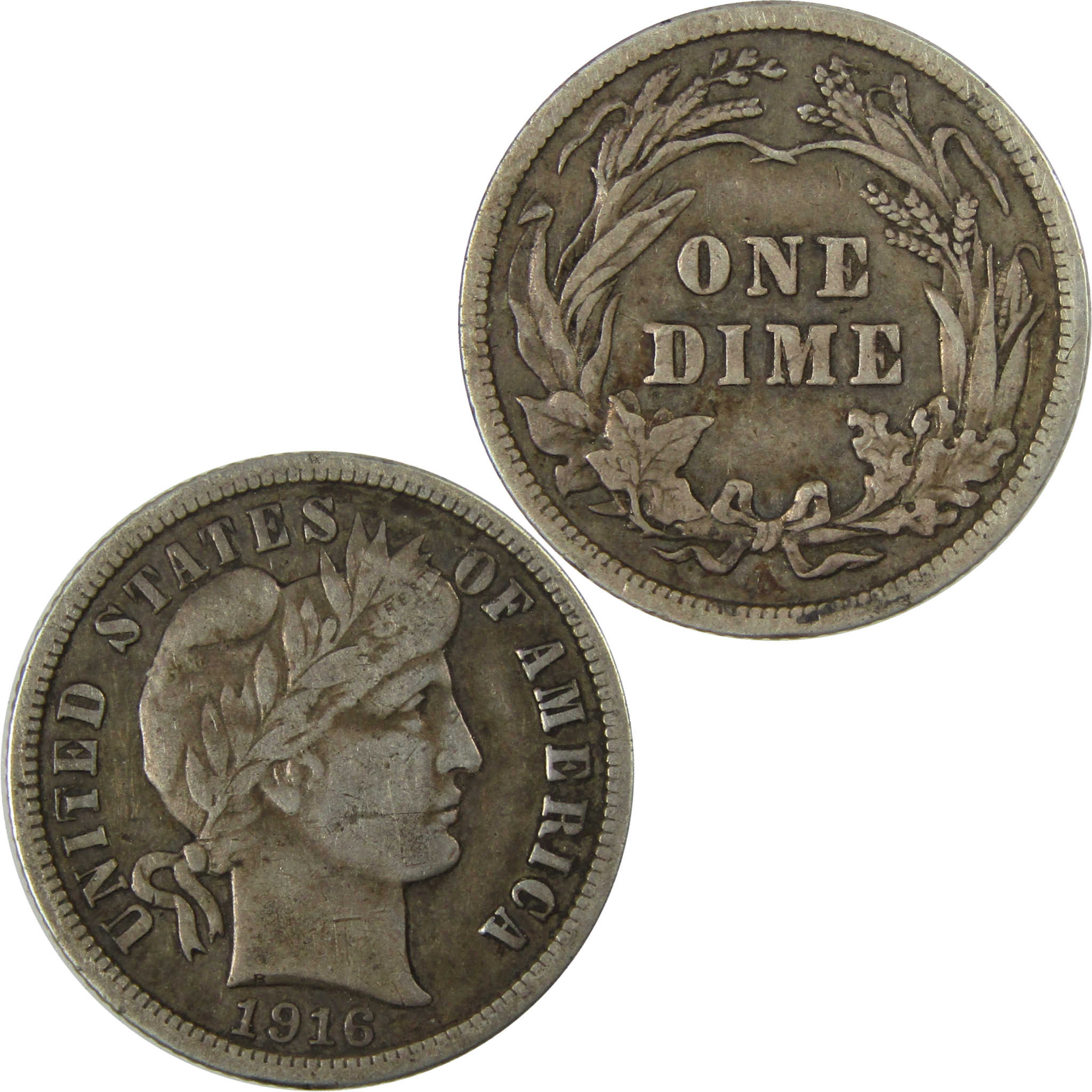 1916 Barber Silver Dime VF Very Fine 10c Coin Collectible SKU:CP1592